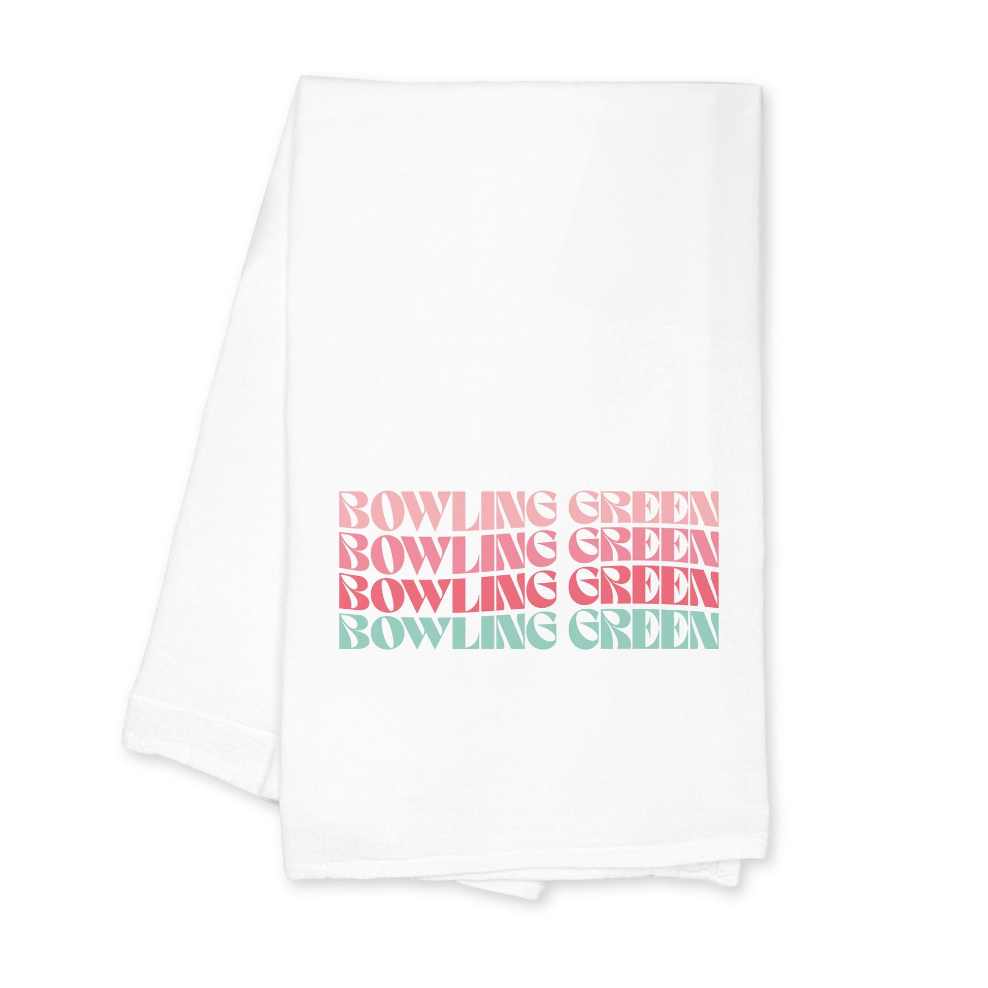 Cotton Tea Towel White-Retro Wave Bowling Green Ohio -0