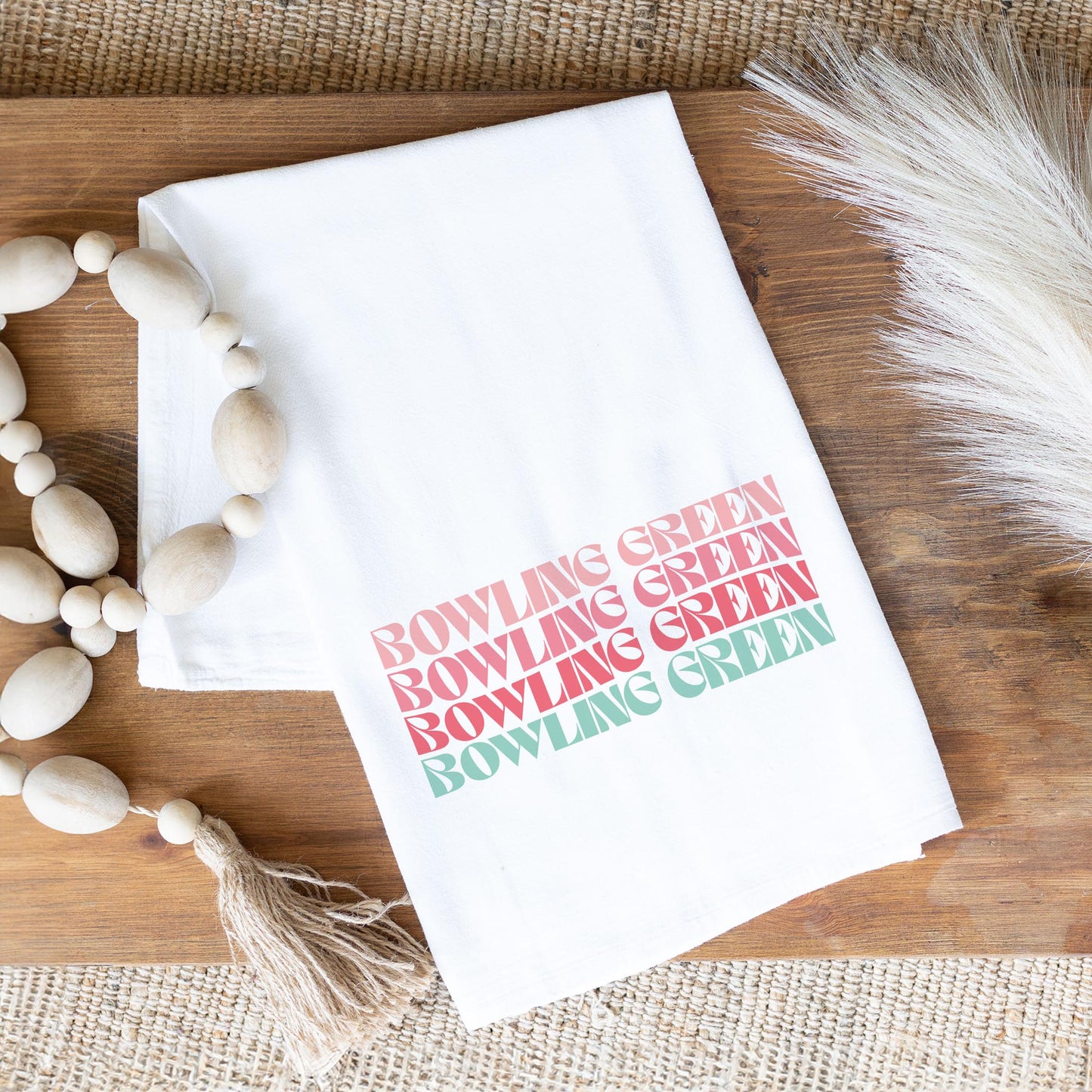 Cotton Tea Towel White-Retro Wave Bowling Green Ohio -1