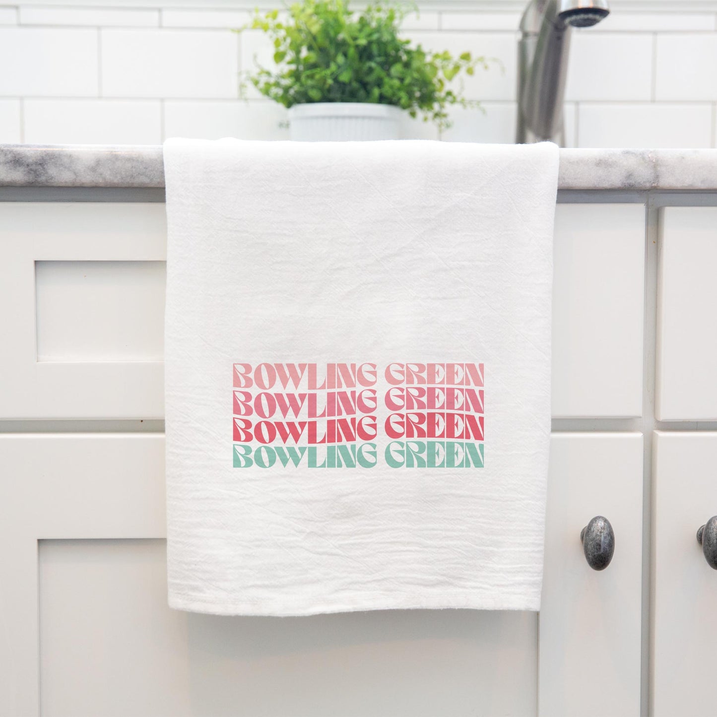 Cotton Tea Towel White-Retro Wave Bowling Green Ohio -3