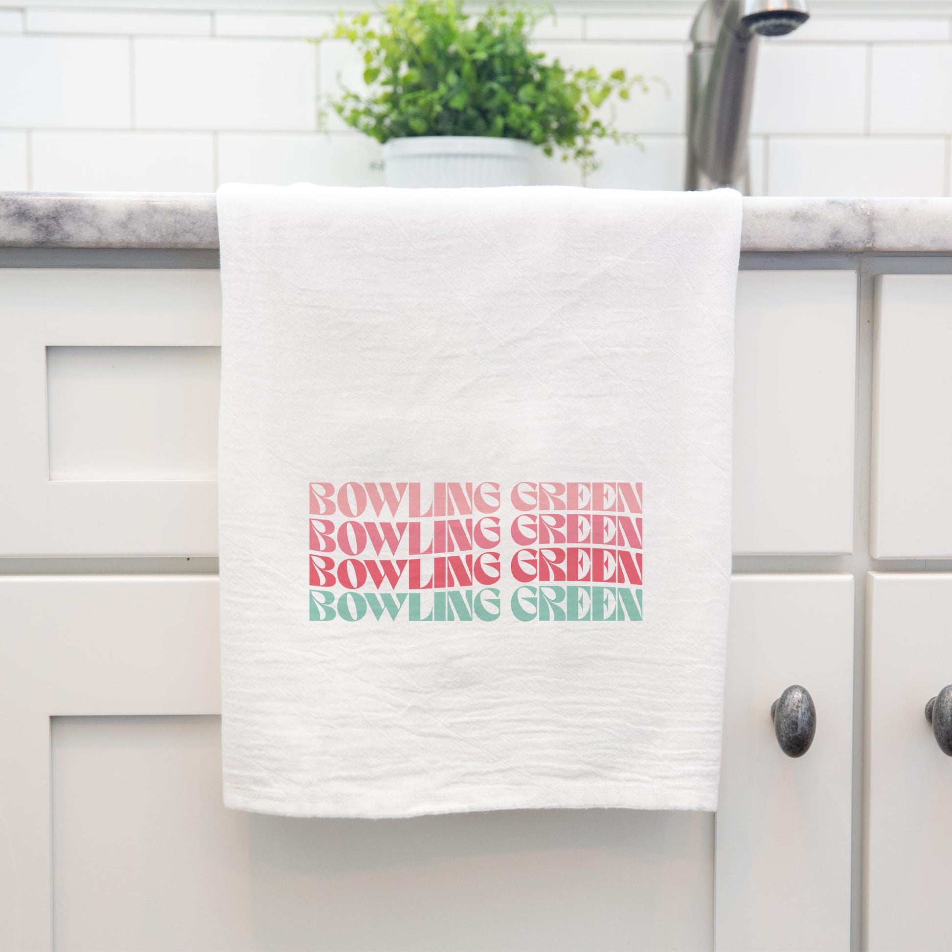 Cotton Tea Towel White-Retro Wave Bowling Green Ohio -3