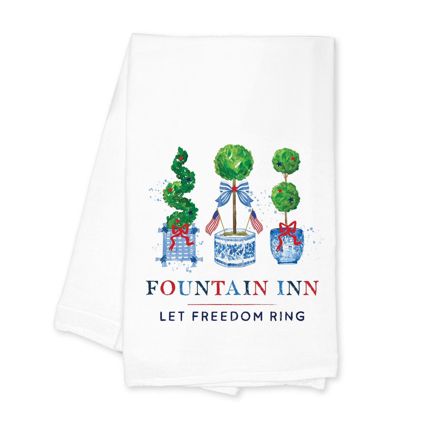 Cotton Tea Towel White-Let Freedom Ring Fountain Inn South Carolina -0