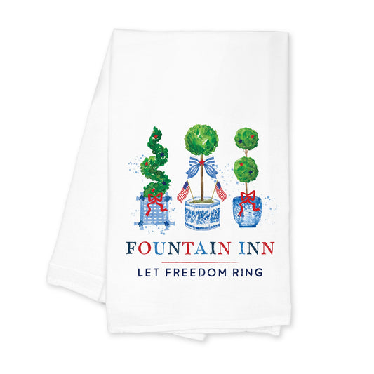 Cotton Tea Towel White-Let Freedom Ring Fountain Inn South Carolina -0