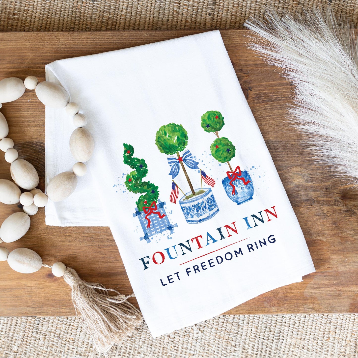 Cotton Tea Towel White-Let Freedom Ring Fountain Inn South Carolina -1
