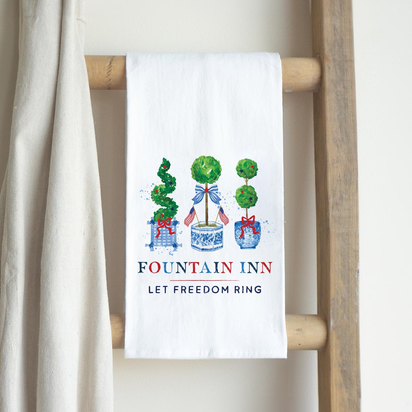 Cotton Tea Towel White-Let Freedom Ring Fountain Inn South Carolina -2