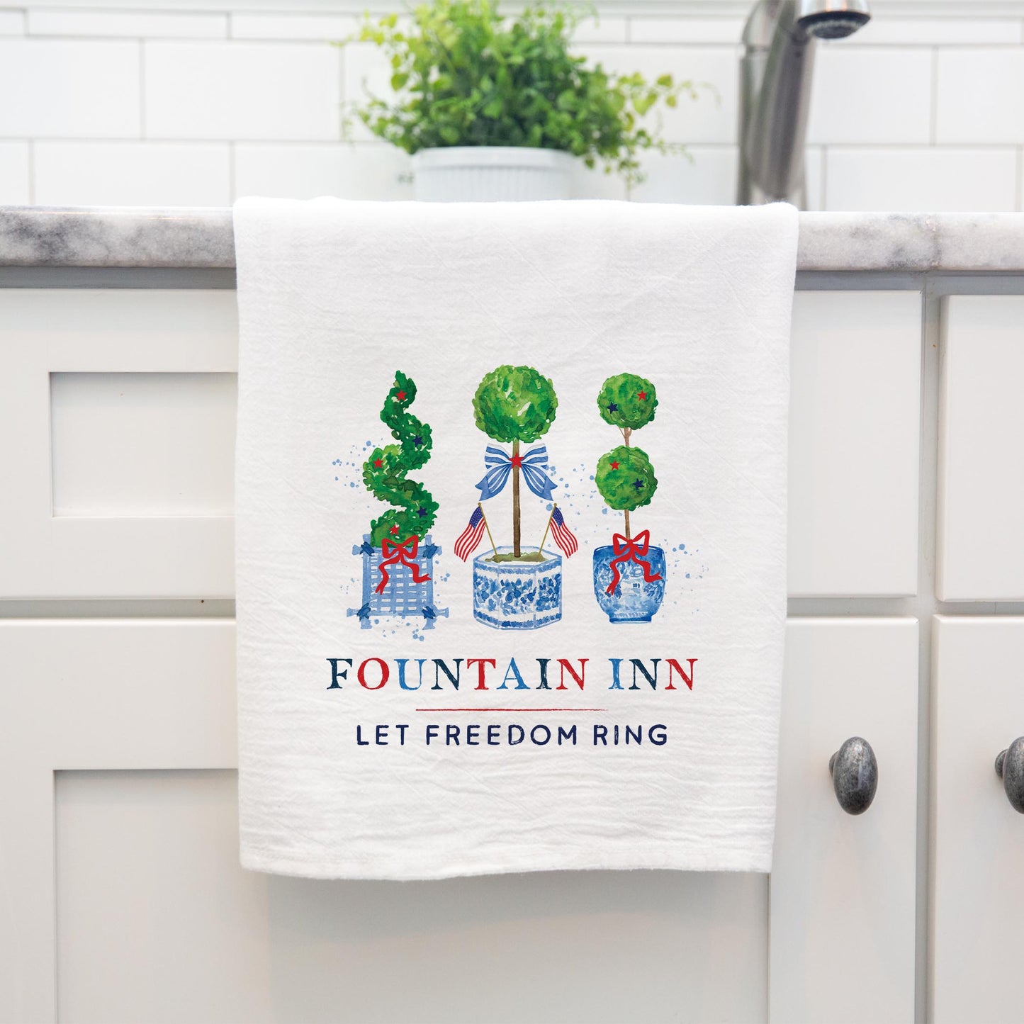 Cotton Tea Towel White-Let Freedom Ring Fountain Inn South Carolina -3