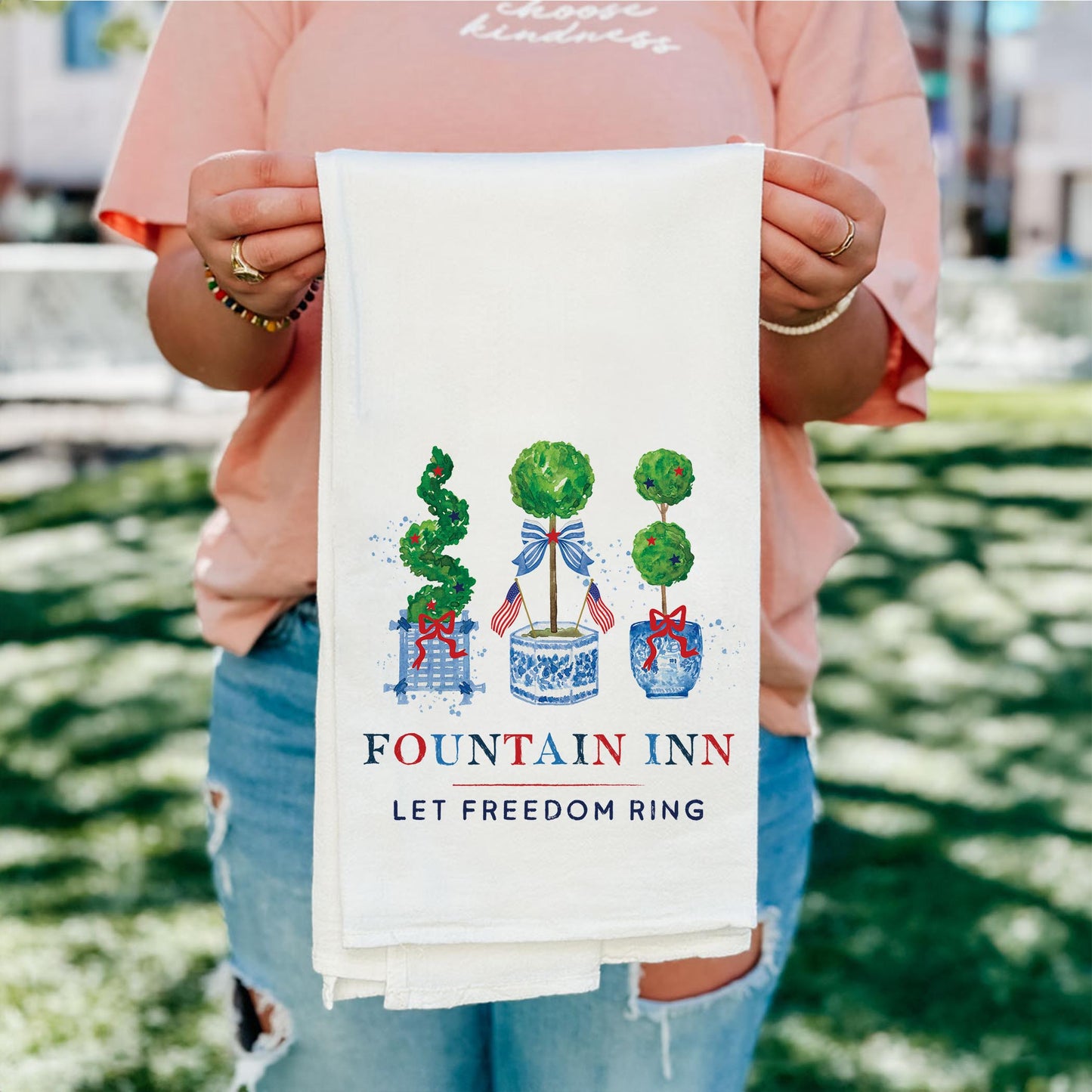 Cotton Tea Towel White-Let Freedom Ring Fountain Inn South Carolina -4