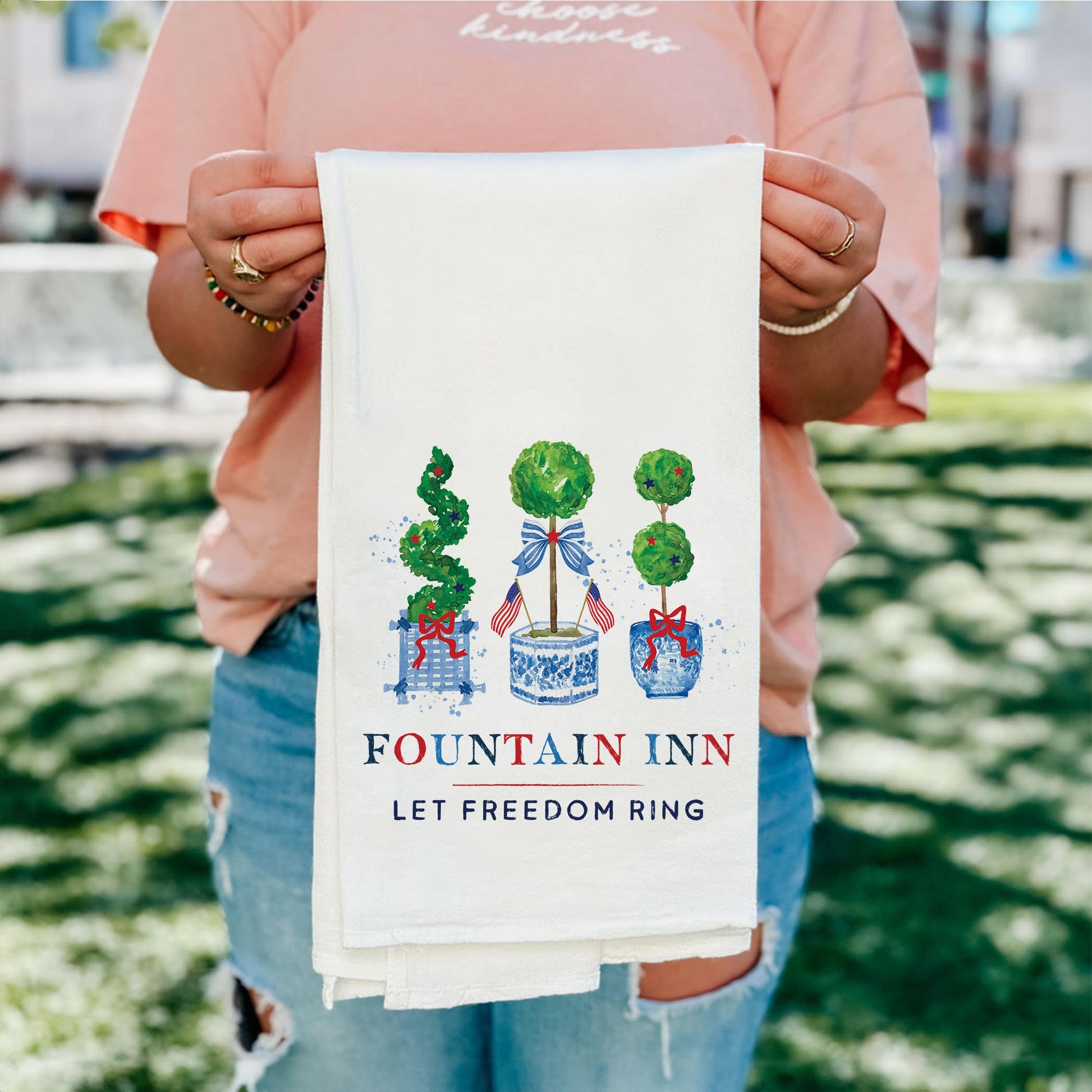 Cotton Tea Towel White-Let Freedom Ring Fountain Inn South Carolina -4