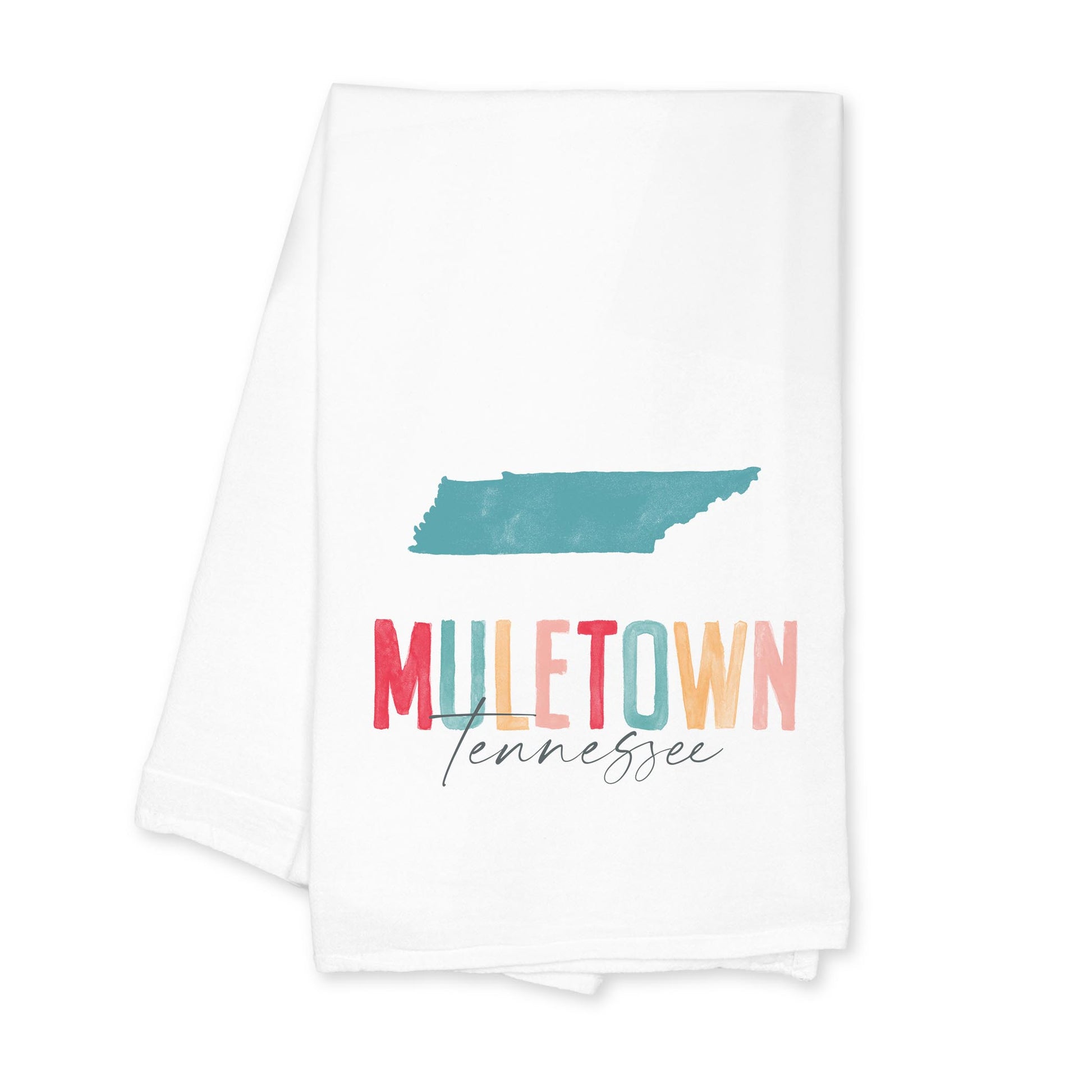 Cotton Tea Towel White-Watercolor City Muletown Tennessee -0