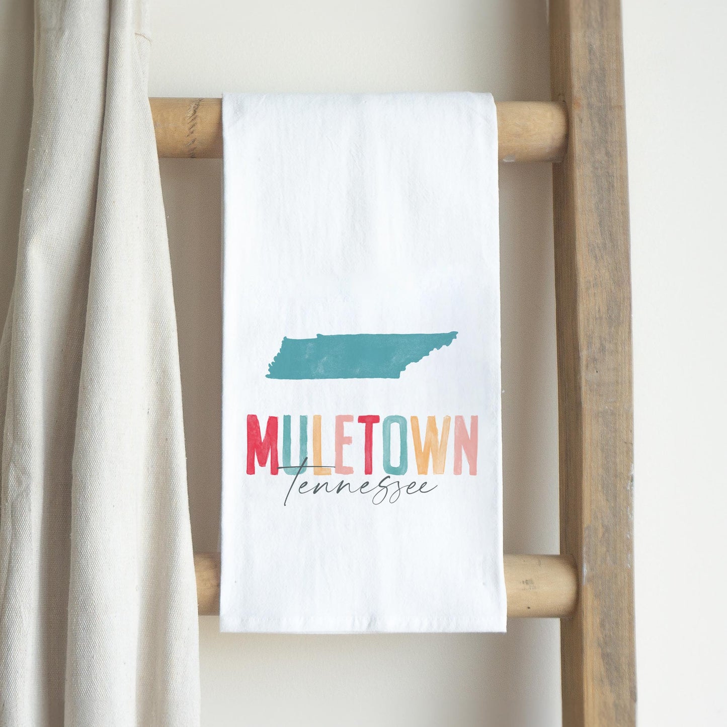 Cotton Tea Towel White-Watercolor City Muletown Tennessee -2