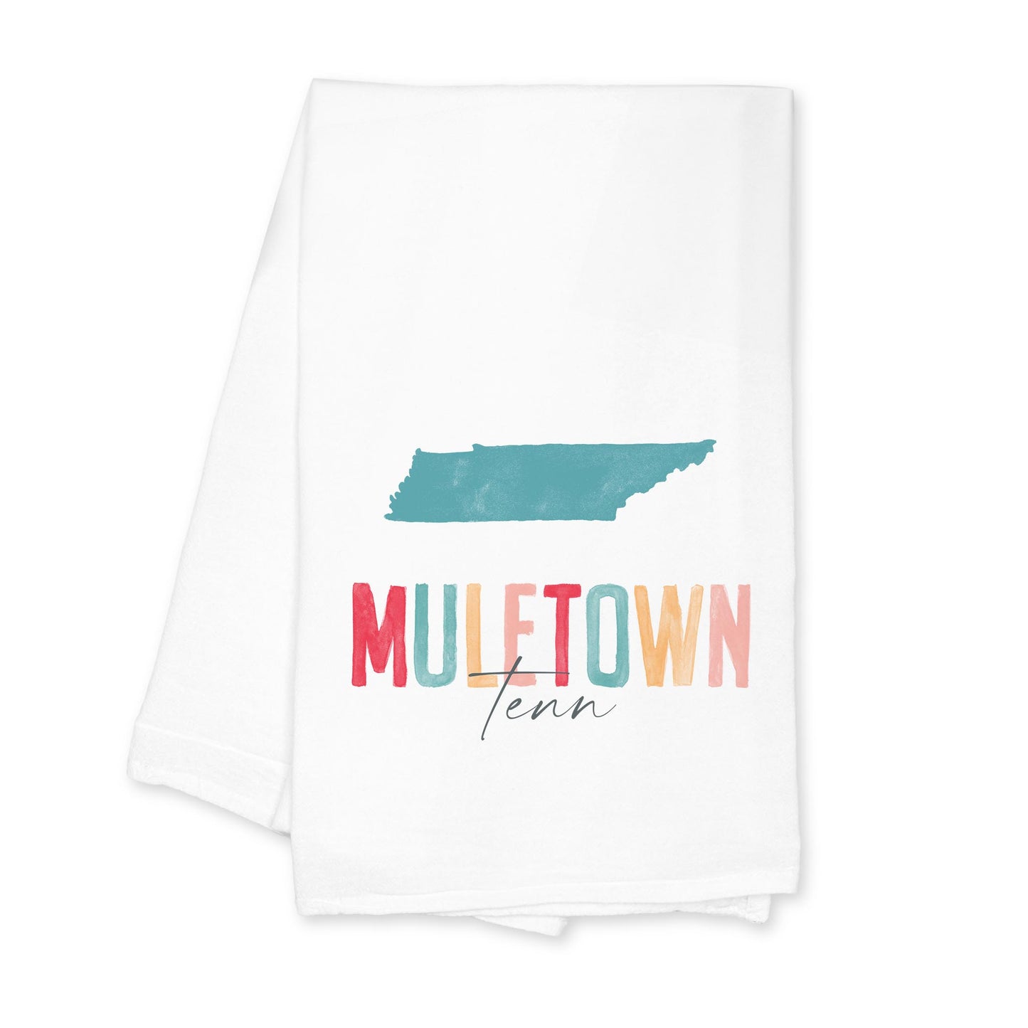 Cotton Tea Towel White-Watercolor City Muletown Tenn -0