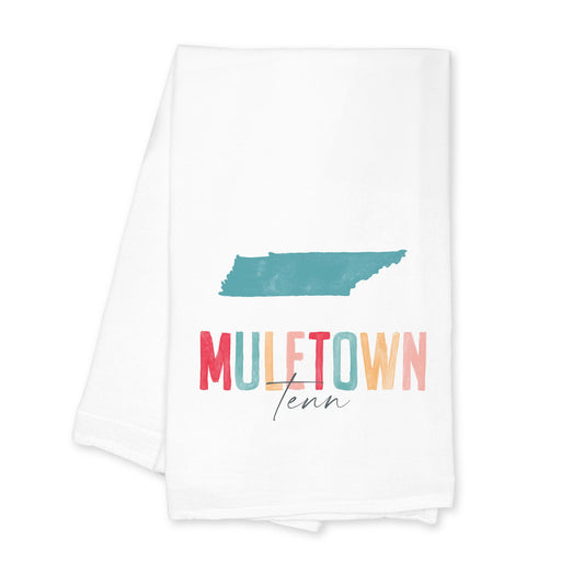 Cotton Tea Towel White-Watercolor City Muletown Tenn -0