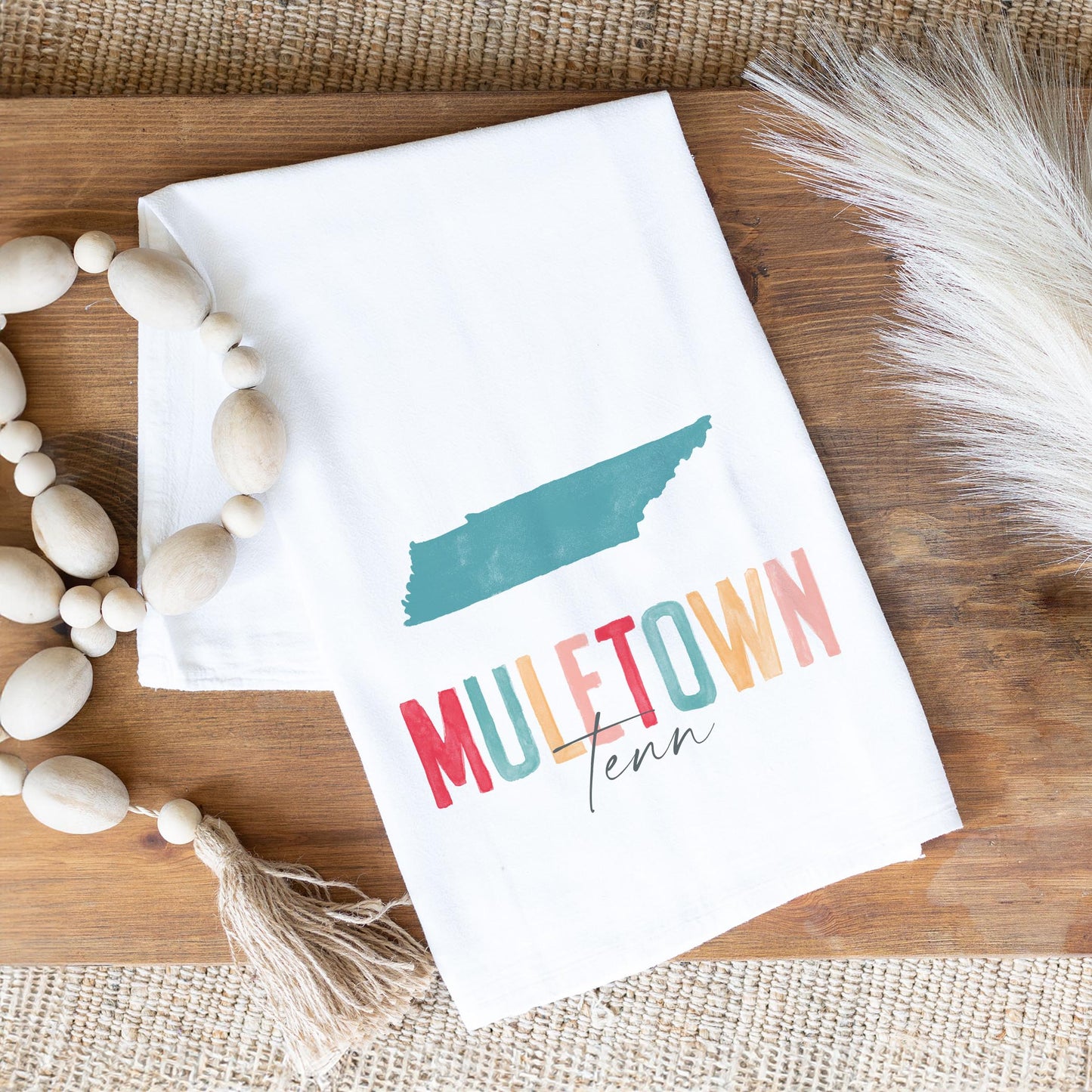 Cotton Tea Towel White-Watercolor City Muletown Tenn -1