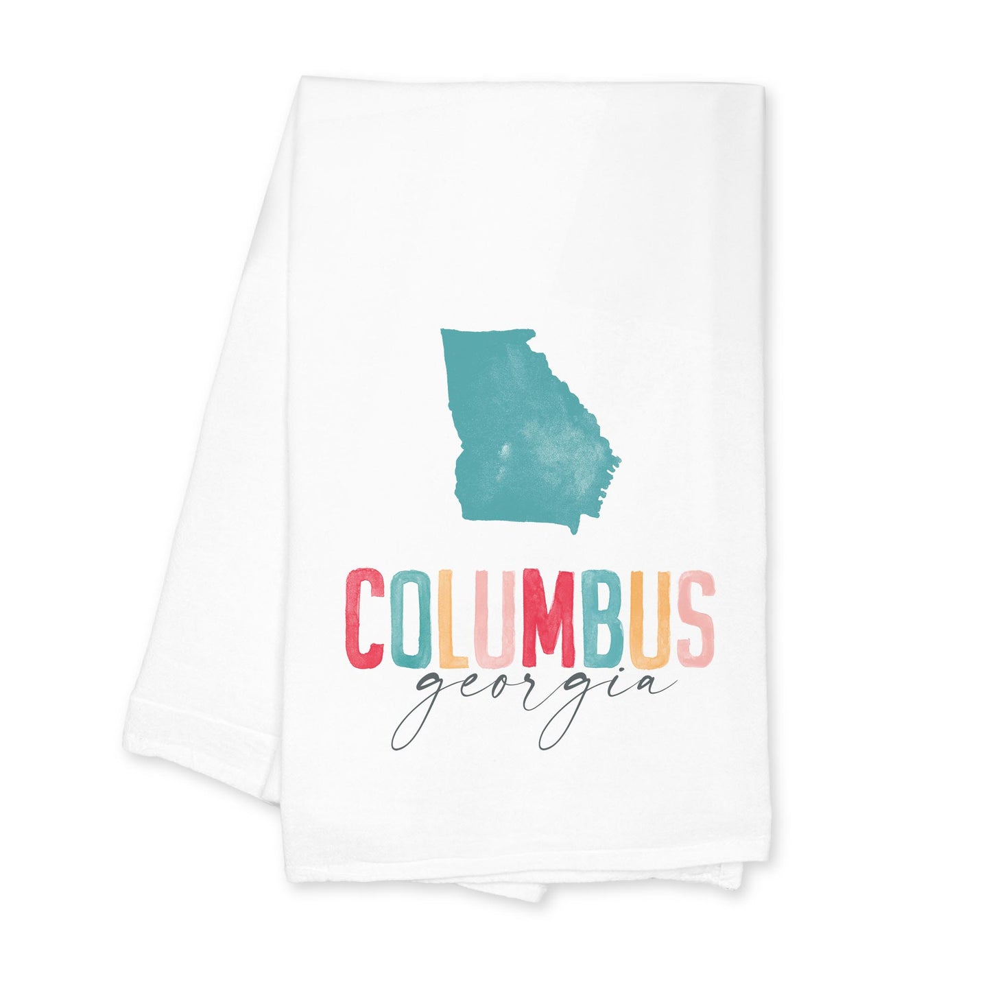 Cotton Tea Towel White-Watercolor City Columbus Georgia -0