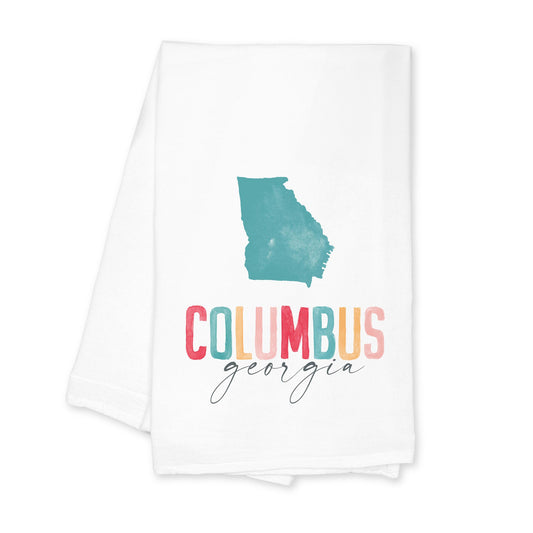 Cotton Tea Towel White-Watercolor City Columbus Georgia -0