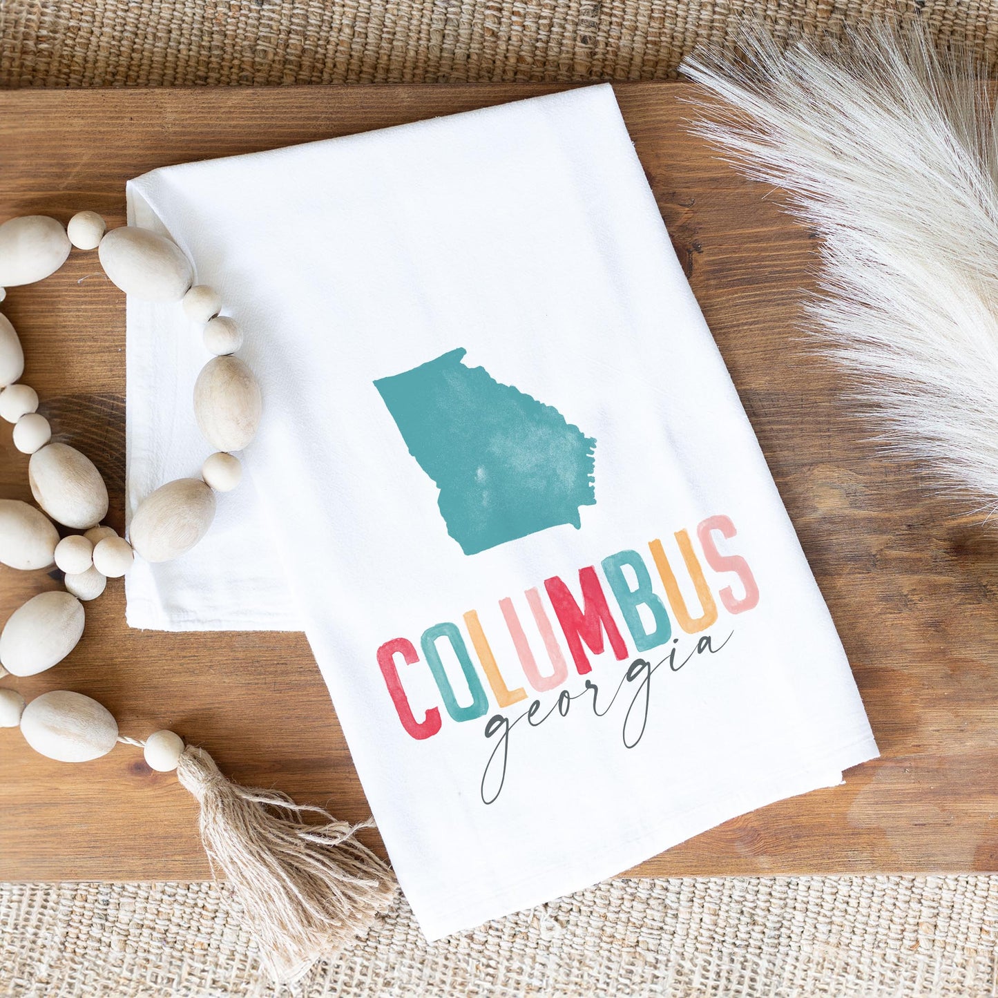 Cotton Tea Towel White-Watercolor City Columbus Georgia -1