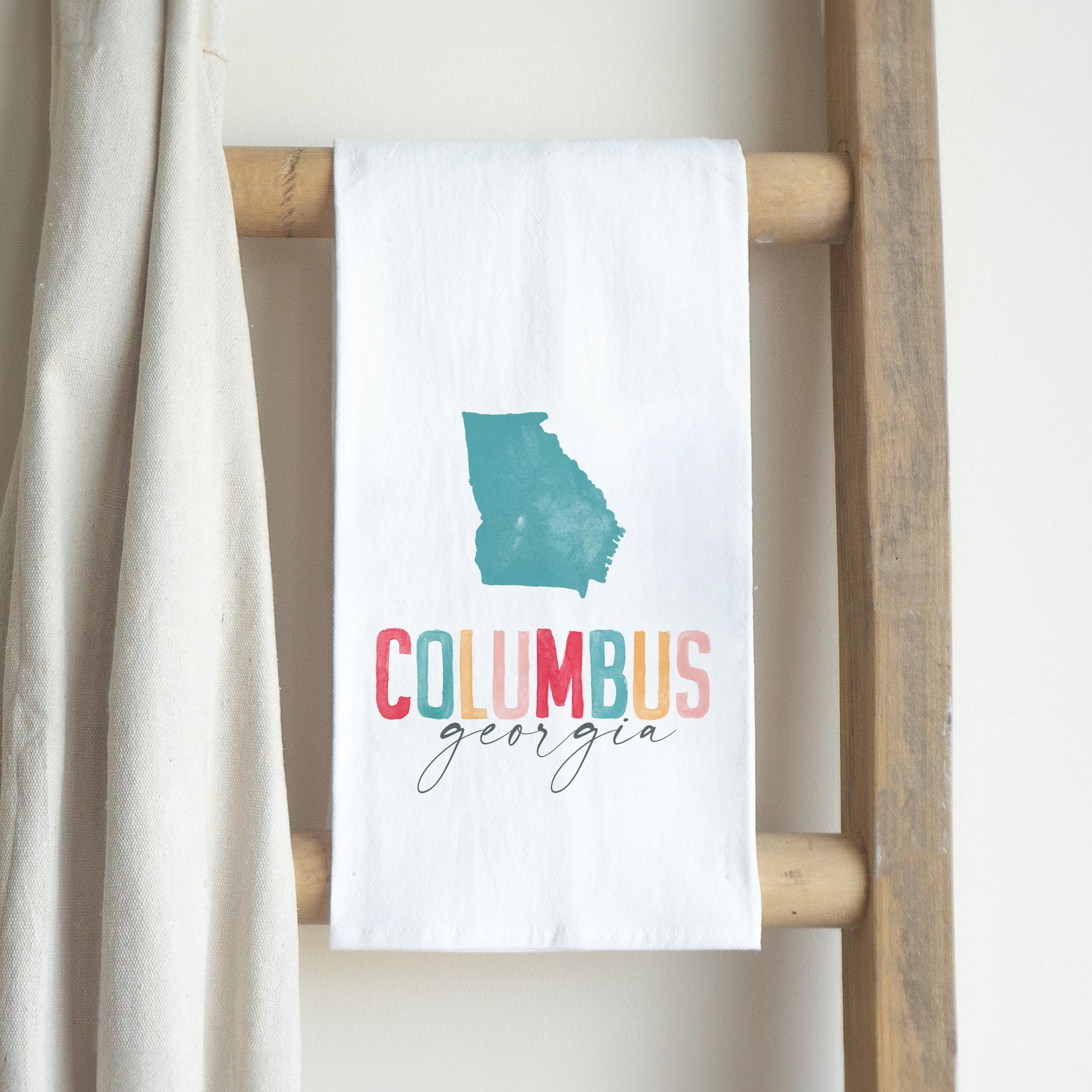 Cotton Tea Towel White-Watercolor City Columbus Georgia -2