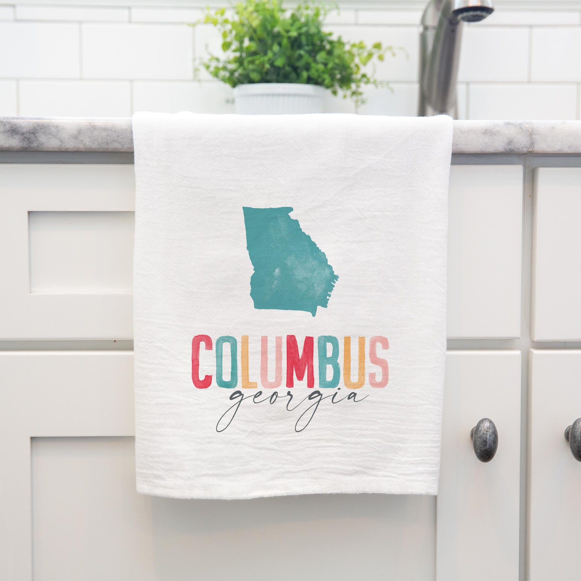 Cotton Tea Towel White-Watercolor City Columbus Georgia -3
