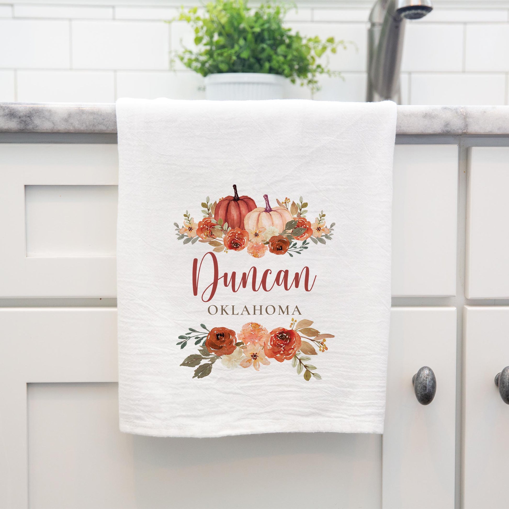 Cotton Tea Towel White-Fall & Harvest Duncan Oklahoma -3