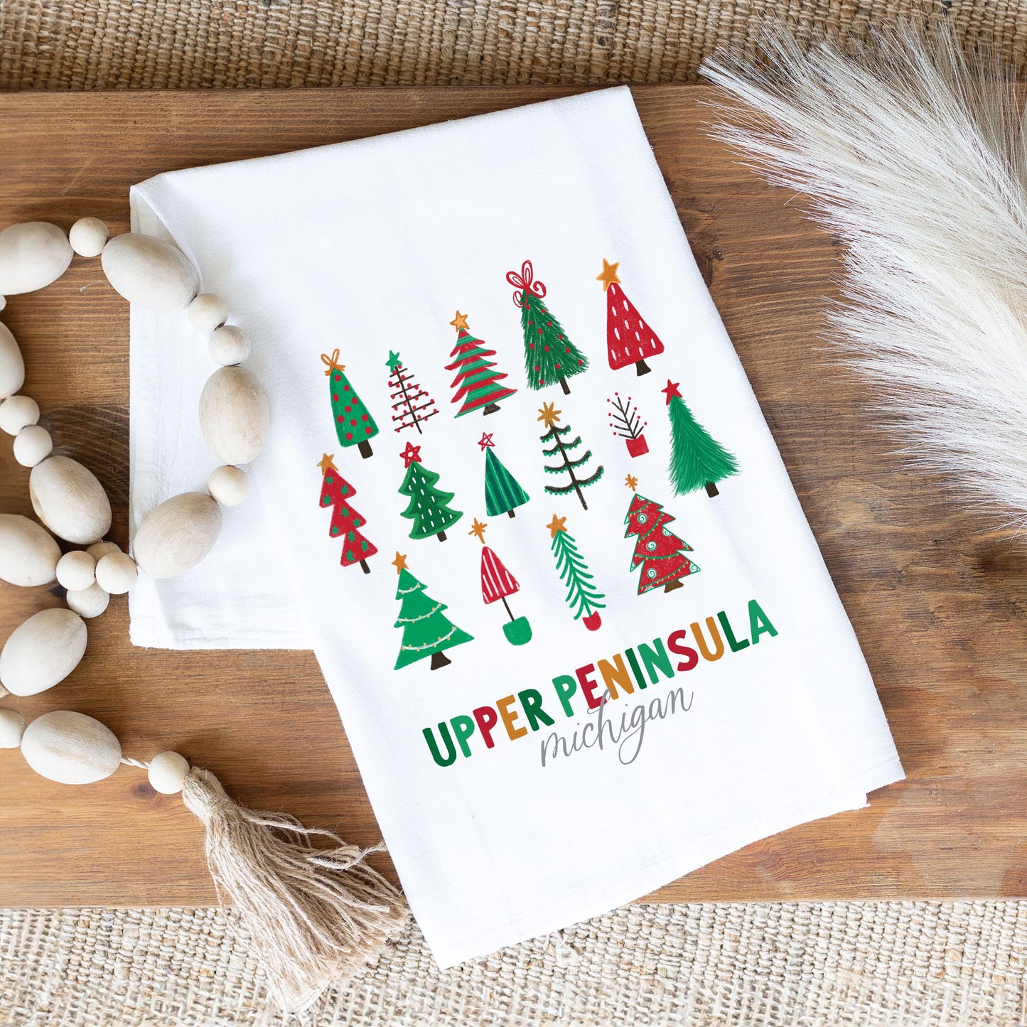 Cotton Tea Towel White-Whimsy Wonder Traditional Upper Peninsula Michigan -1