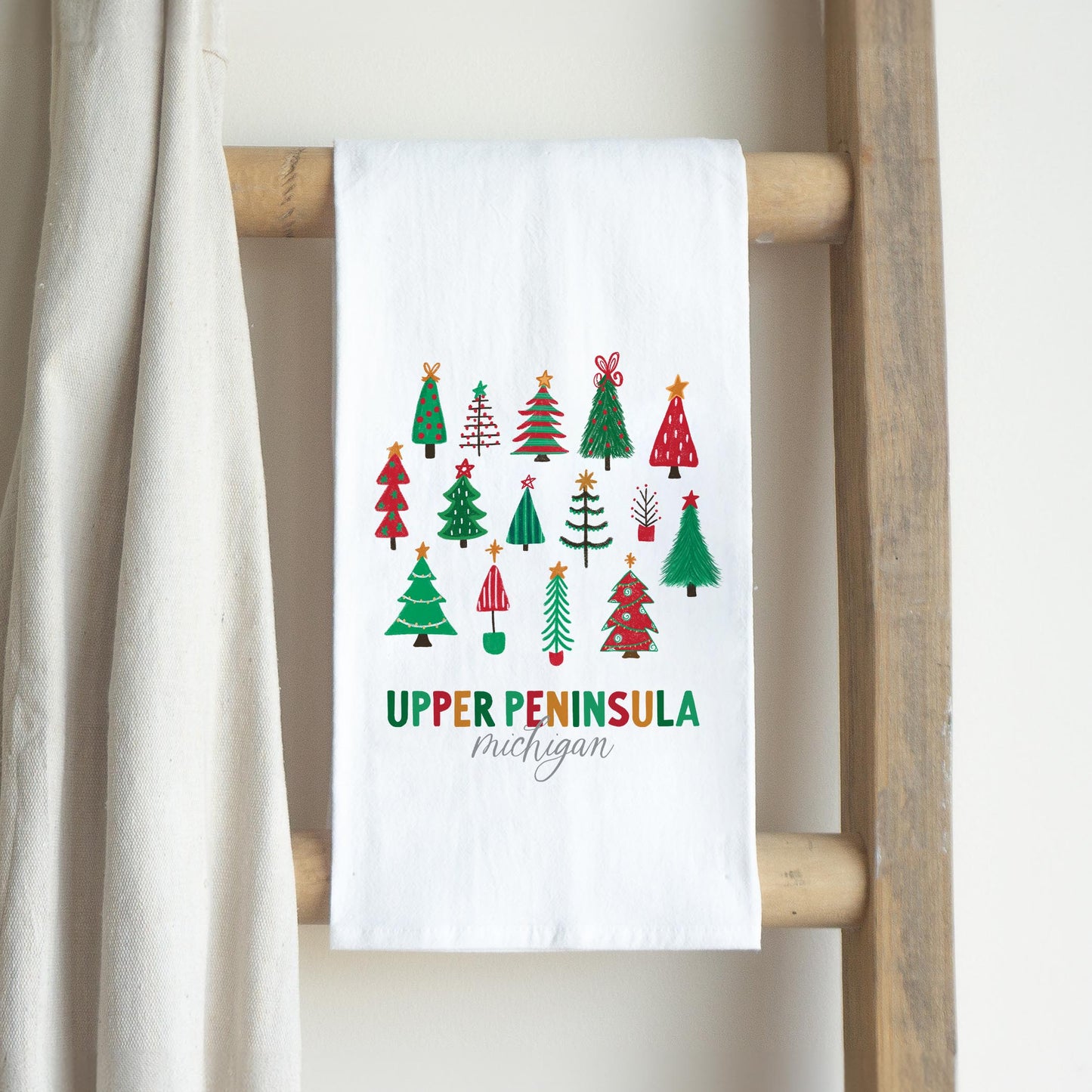 Cotton Tea Towel White-Whimsy Wonder Traditional Upper Peninsula Michigan -2