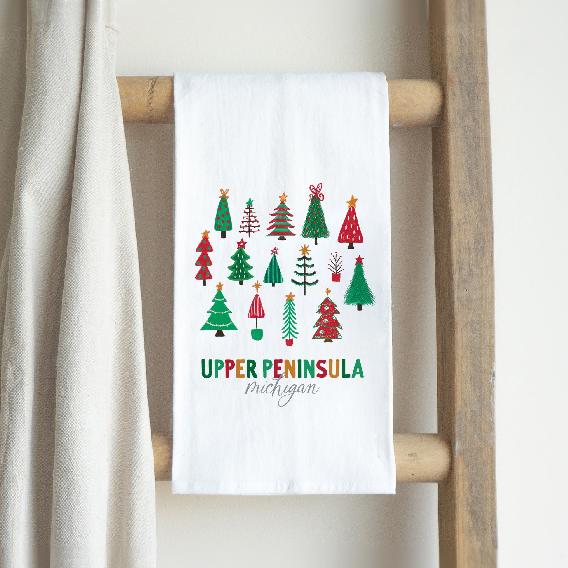 Cotton Tea Towel White-Whimsy Wonder Traditional Upper Peninsula Michigan -2
