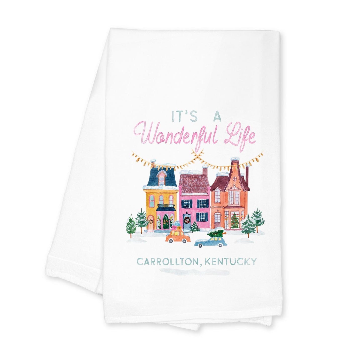 Cotton Tea Towel White-It's A Wonderful Life Carrollton Kentucky