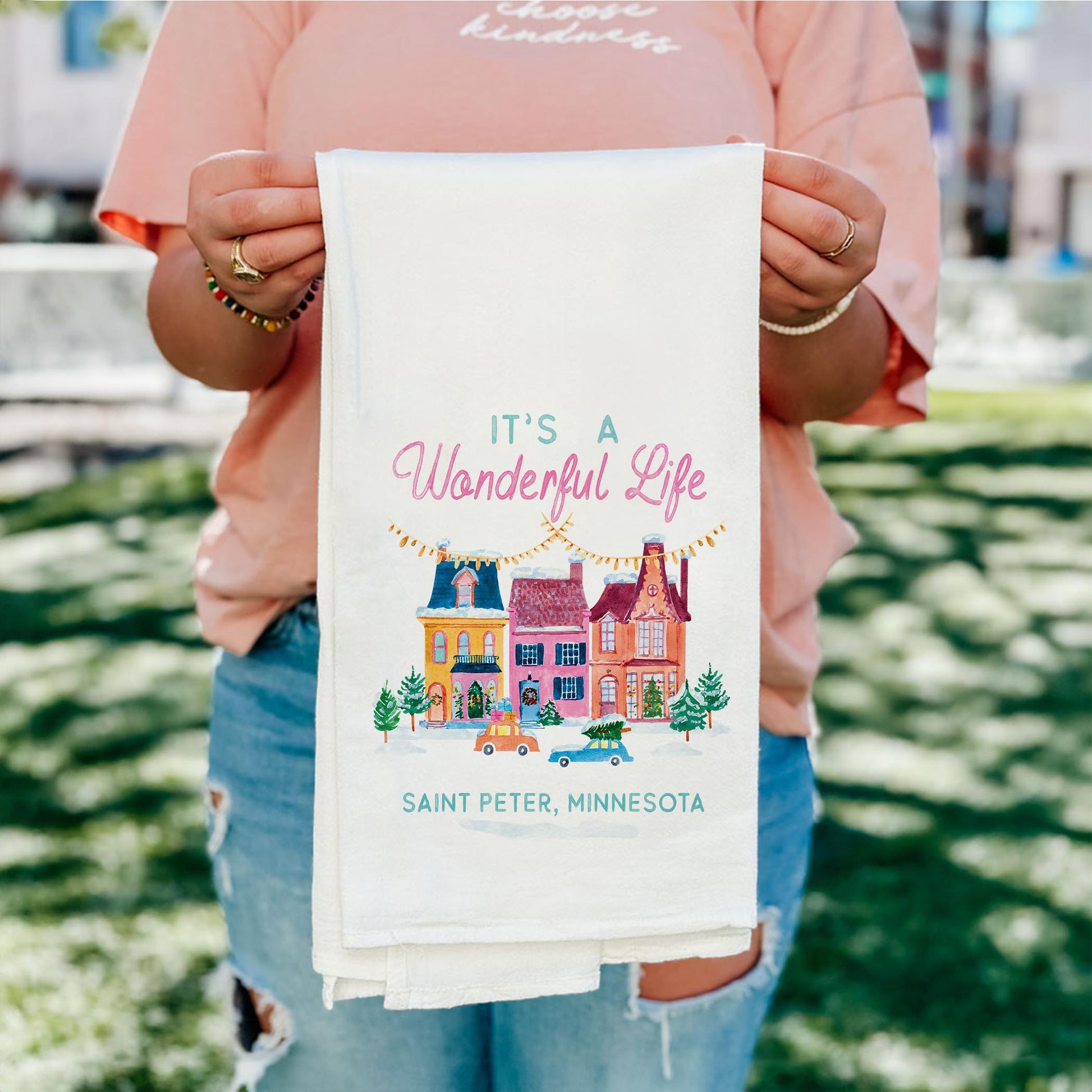 Cotton Tea Towel White-It's A Wonderful Life Saint Peter Minnesota -4