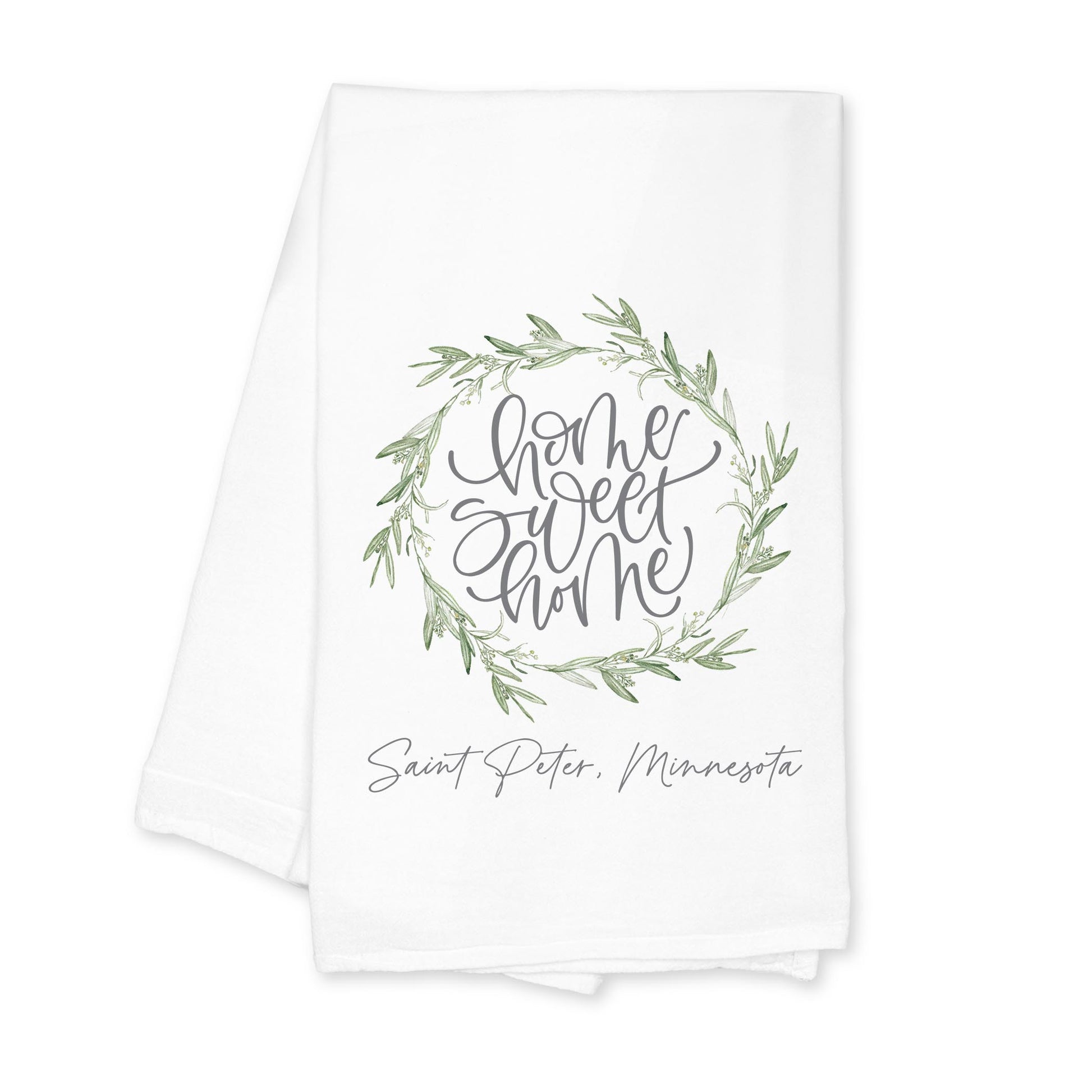 Cotton Tea Towel White-Home Sweet Home Saint Peter Minnesota -0