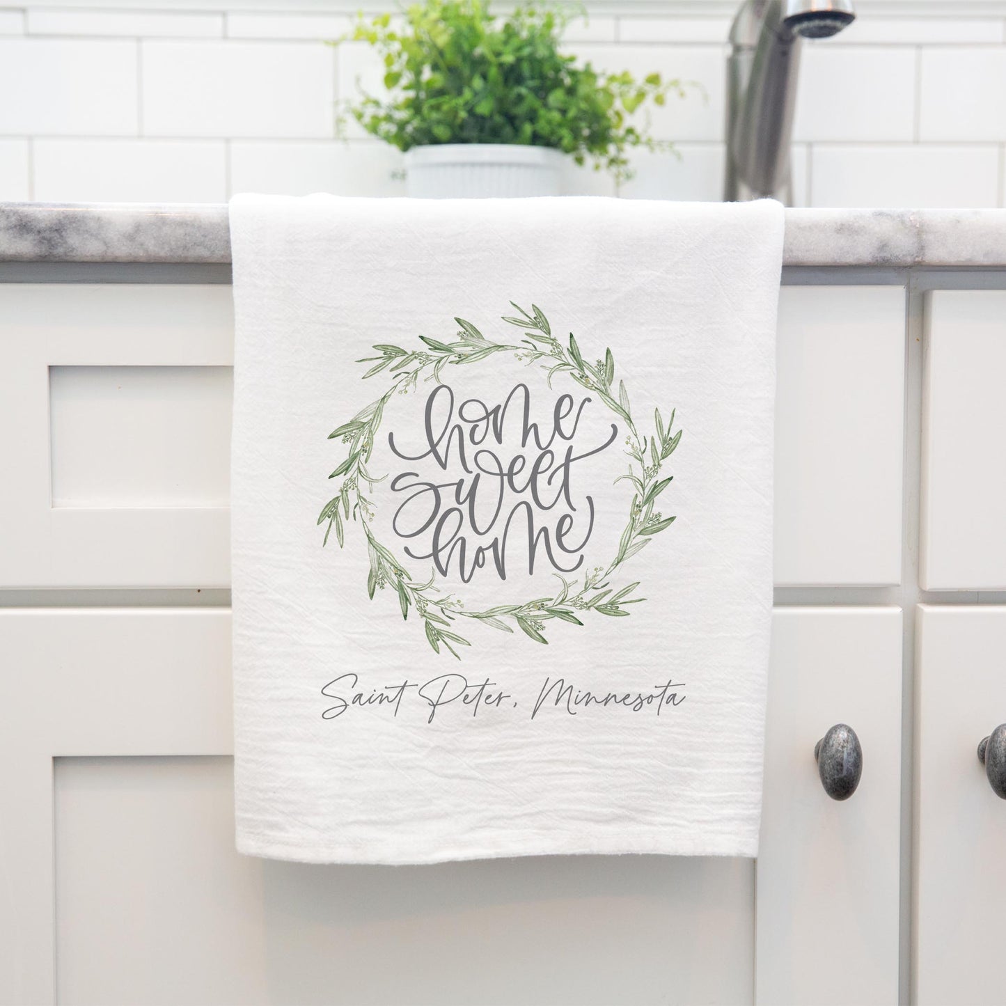 Cotton Tea Towel White-Home Sweet Home Saint Peter Minnesota -3