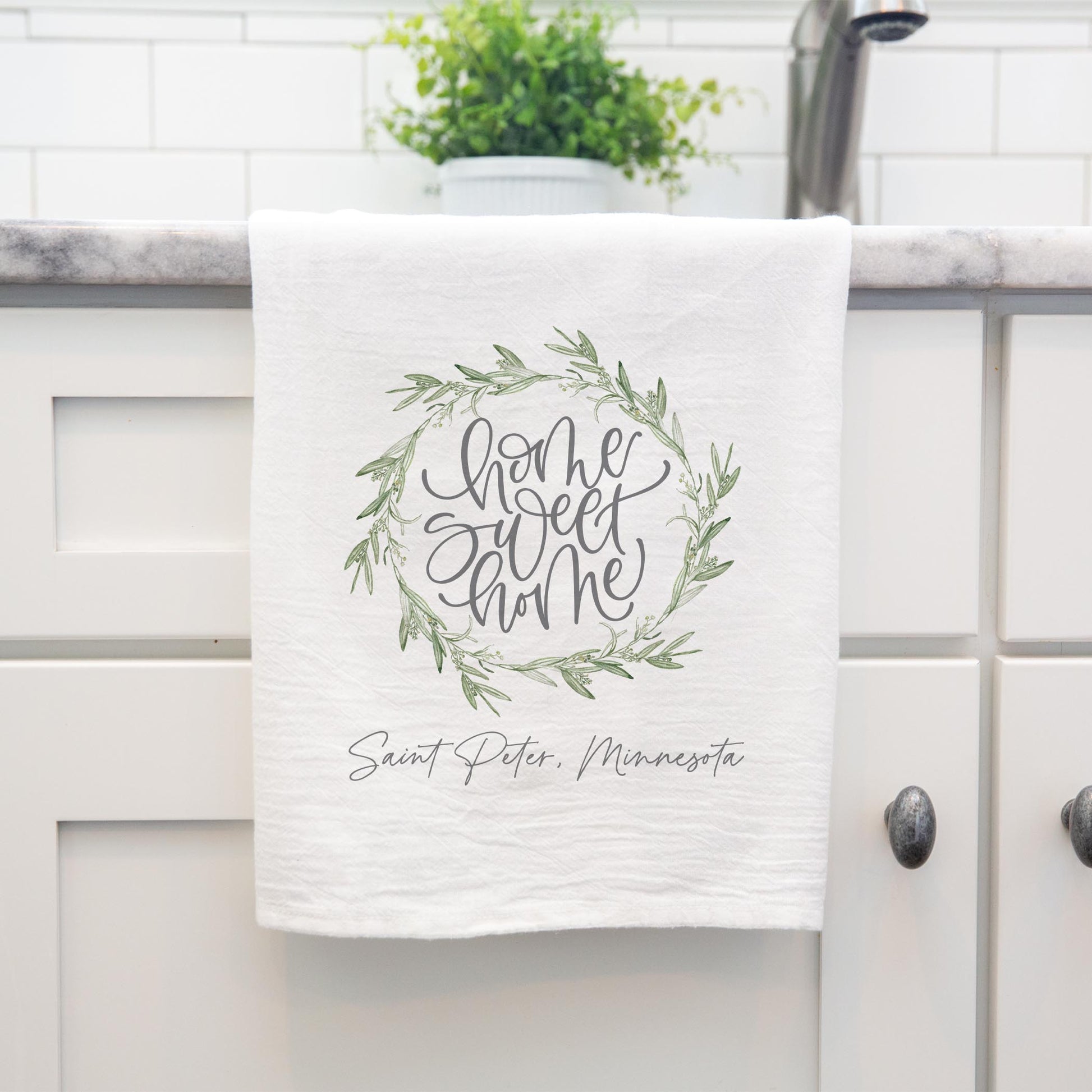 Cotton Tea Towel White-Home Sweet Home Saint Peter Minnesota -3