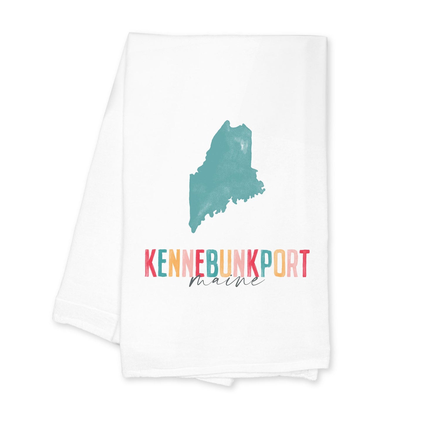 Cotton Tea Towel White-Watercolor City Kennebunkport Maine