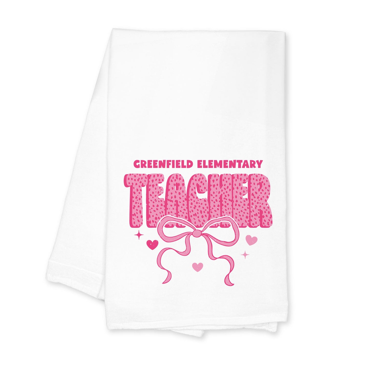Cotton Tea Towel White-Love+Local Classroom Coquette Teacher Bow -0
