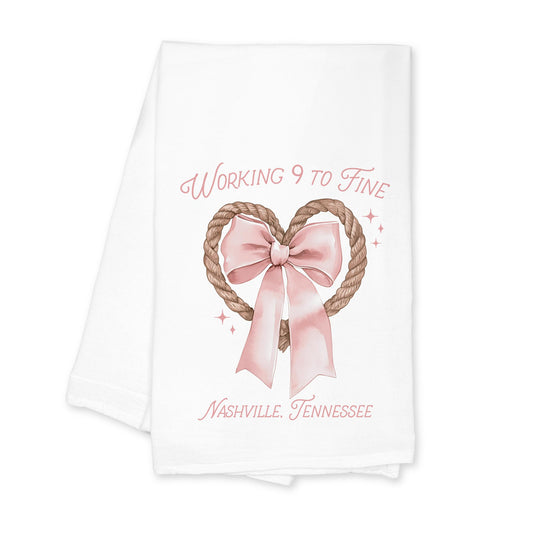 Cotton Tea Towel White-Love+Local Coquette Cowgirl 9 to Fine -0