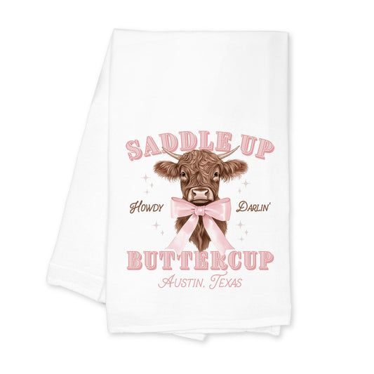 Cotton Tea Towel White-Love+Local Coquette Cowgirl Saddle Up -0