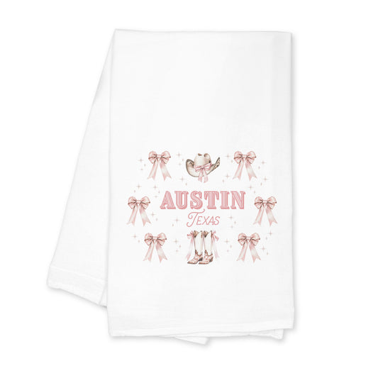 Cotton Tea Towel White-Love+Local Coquette Cowgirl Bows -0