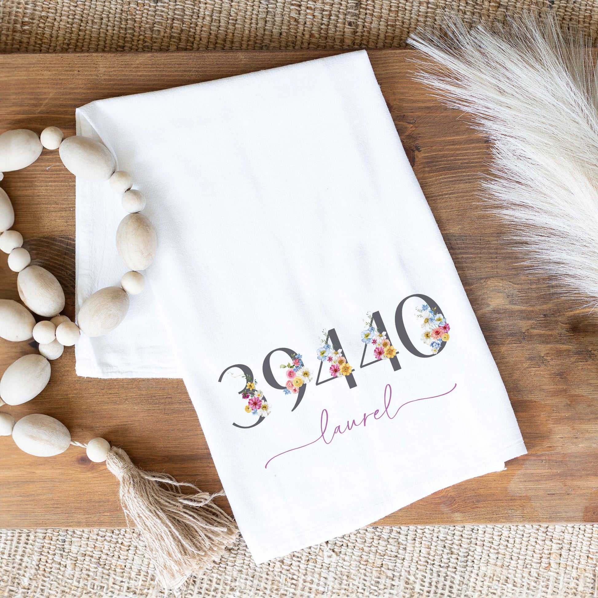 Cotton Tea Towel White-Love+Local Fantasy Garden Zip -1