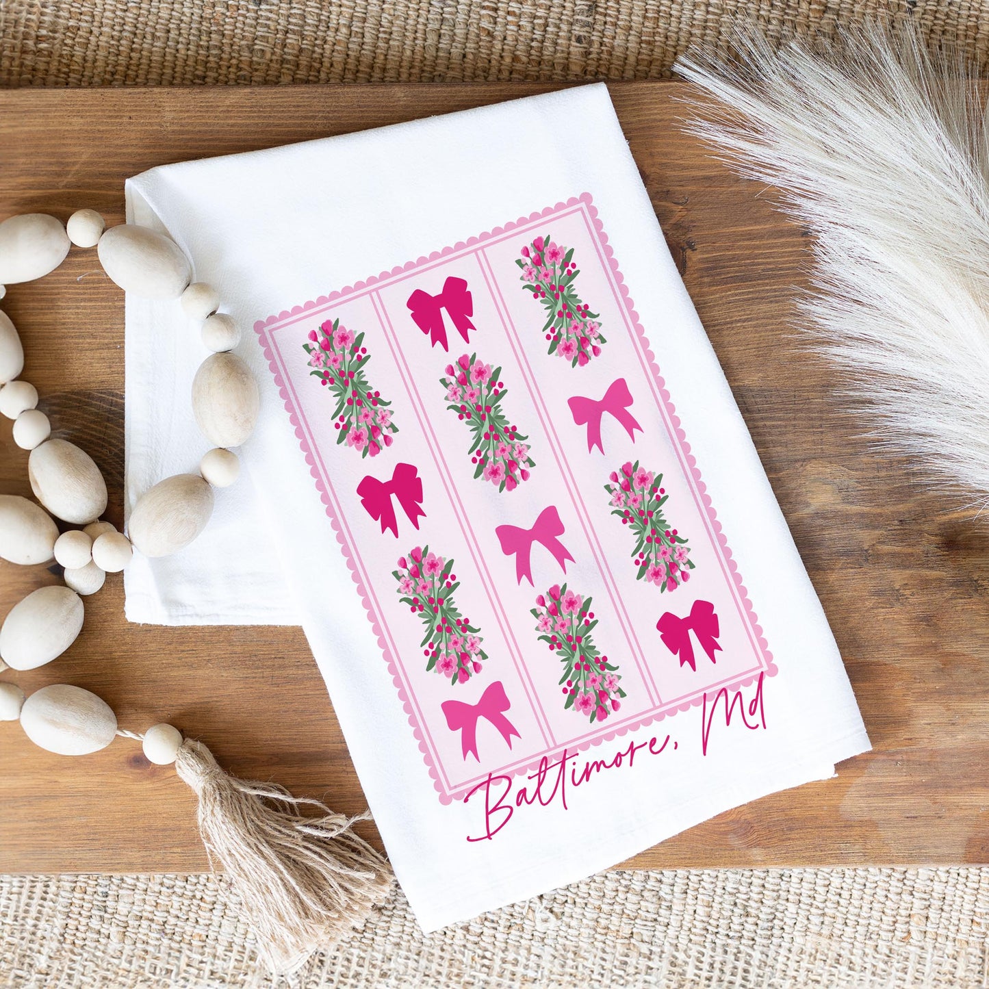 Cotton Tea Towel White-Love+Local Bonita Bows -1
