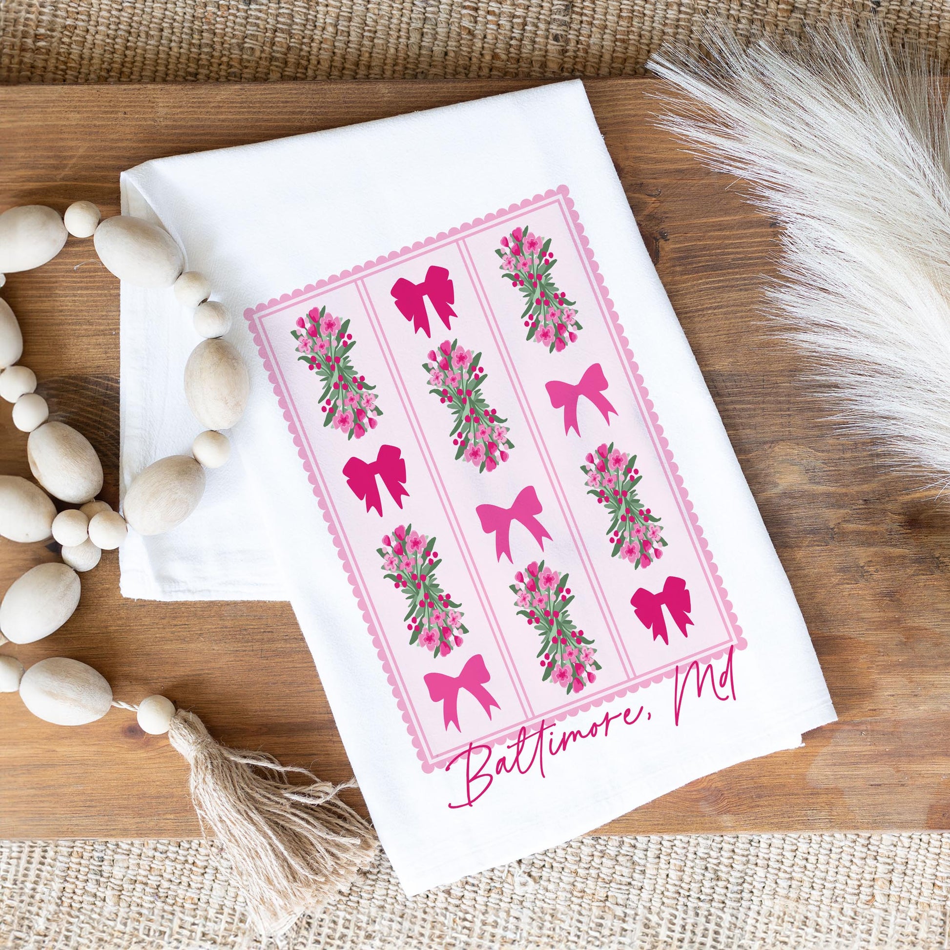 Cotton Tea Towel White-Love+Local Bonita Bows -1