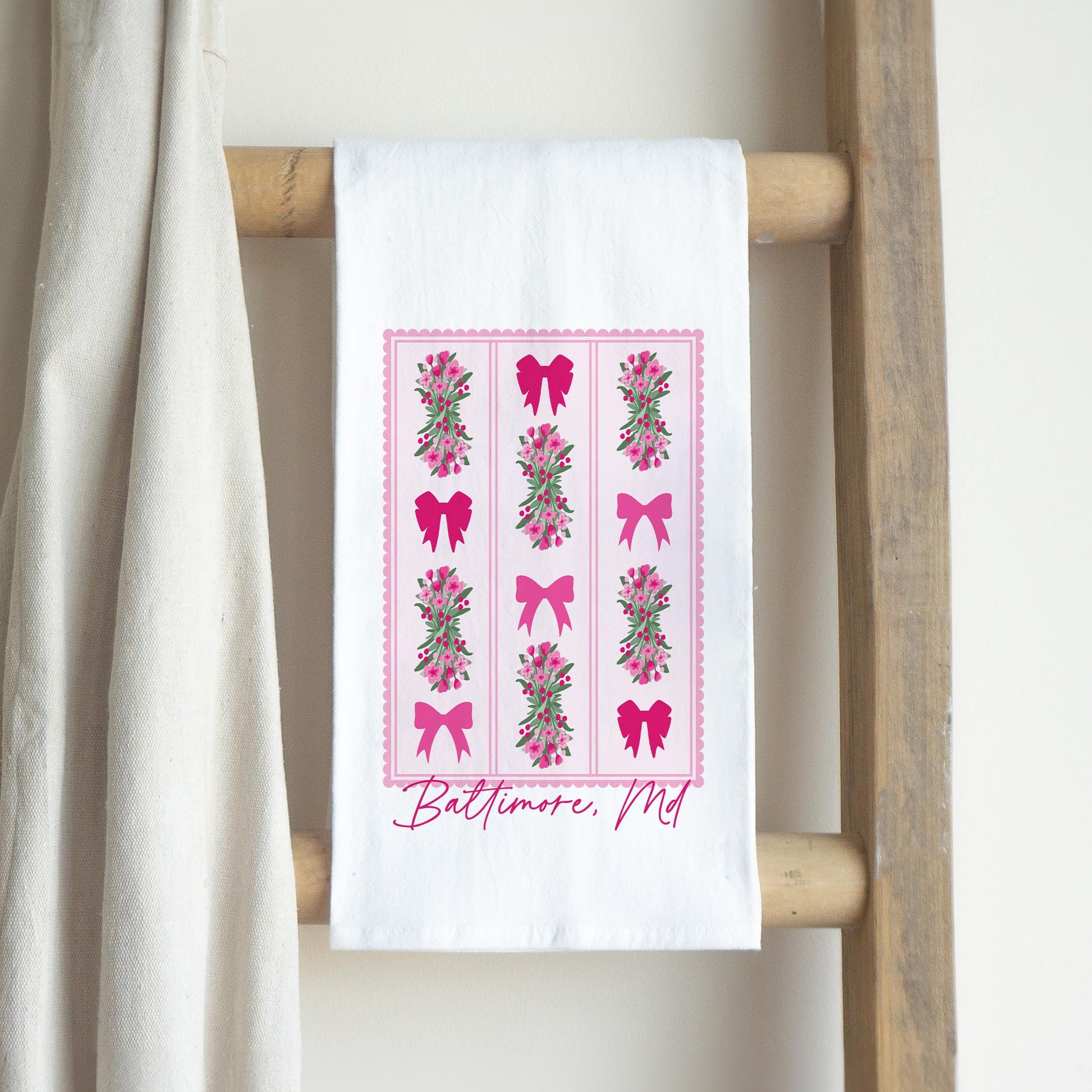 Cotton Tea Towel White-Love+Local Bonita Bows -2
