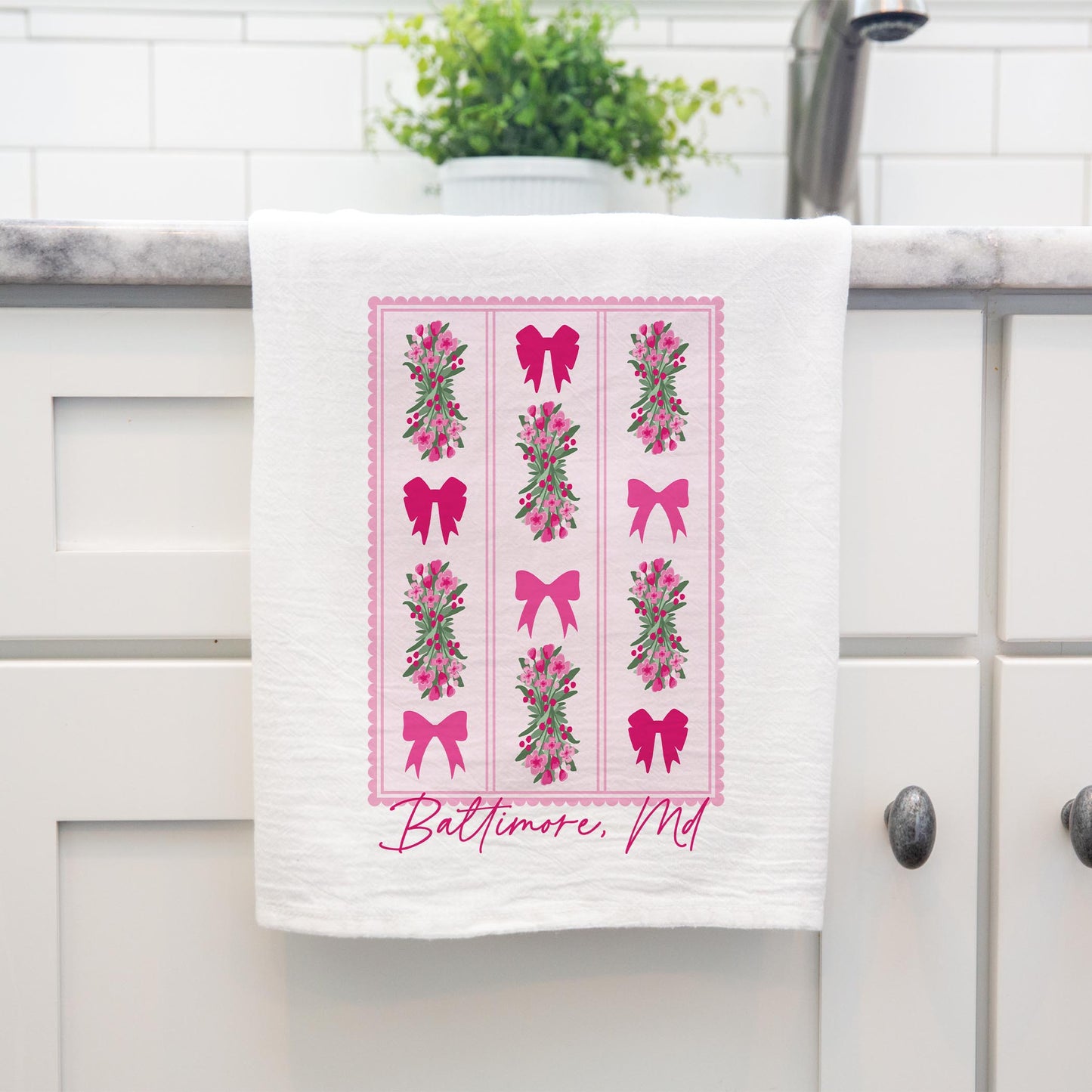 Cotton Tea Towel White-Love+Local Bonita Bows -3