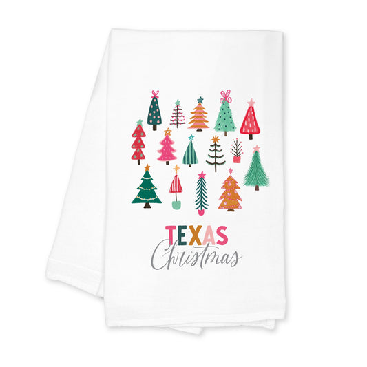 Cotton Tea Towel White-Bright Whimsy Wonderland Texas Christmas