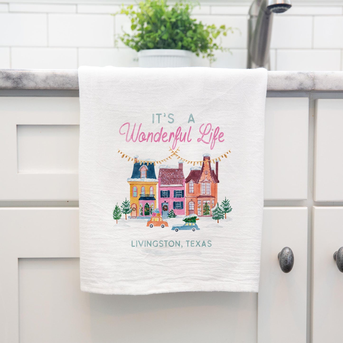 Cotton Tea Towel White-It's A Wonderful Life Livingston Texas -3