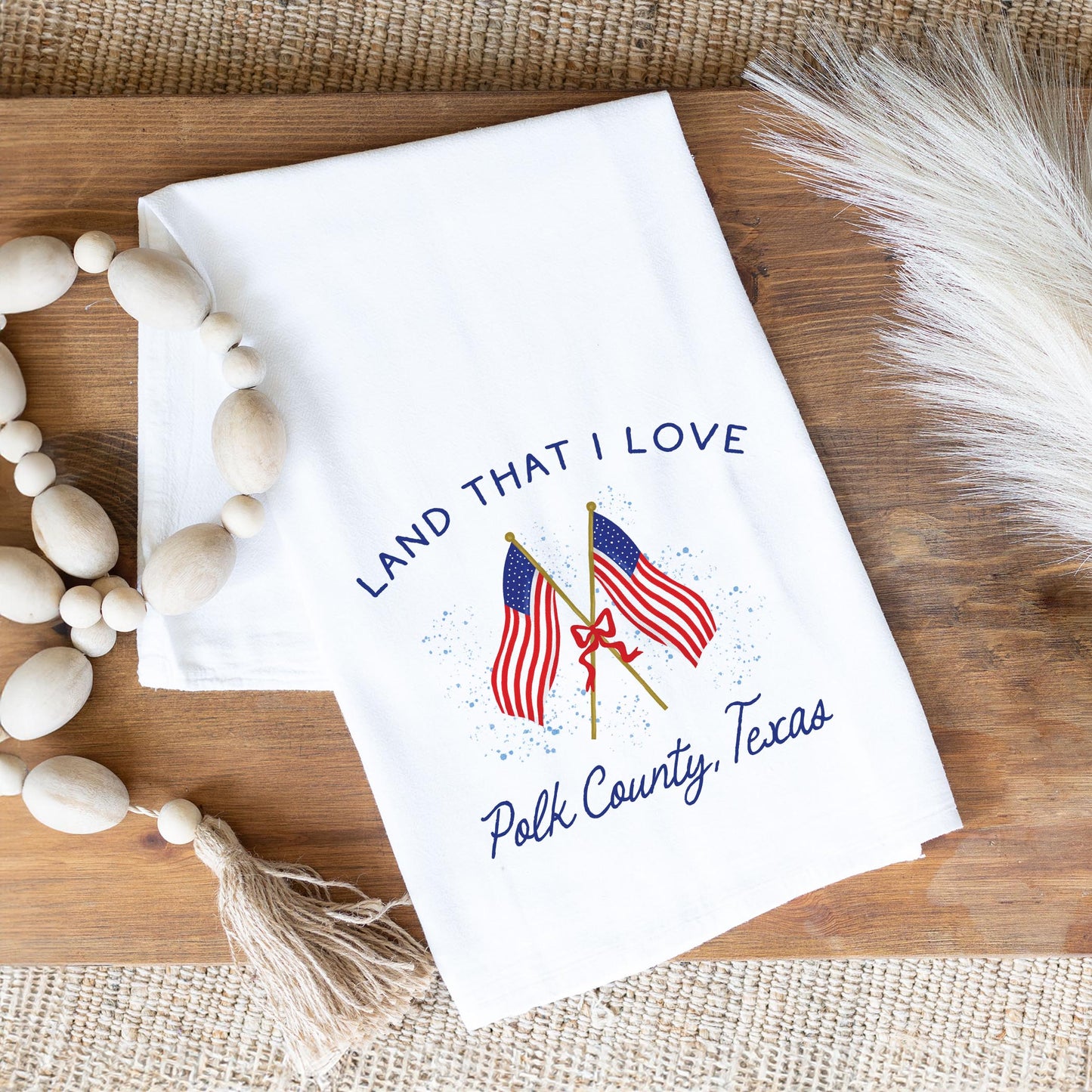 Cotton Tea Towel White-Land That I Love Polk County Texas -1
