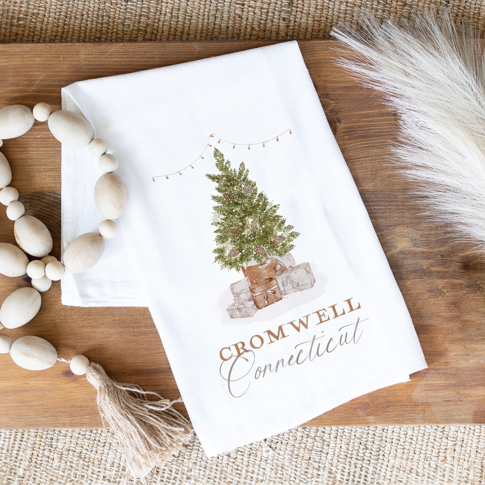 Cotton Tea Towel White-Cottage Tree Cromwell Connecticut -1