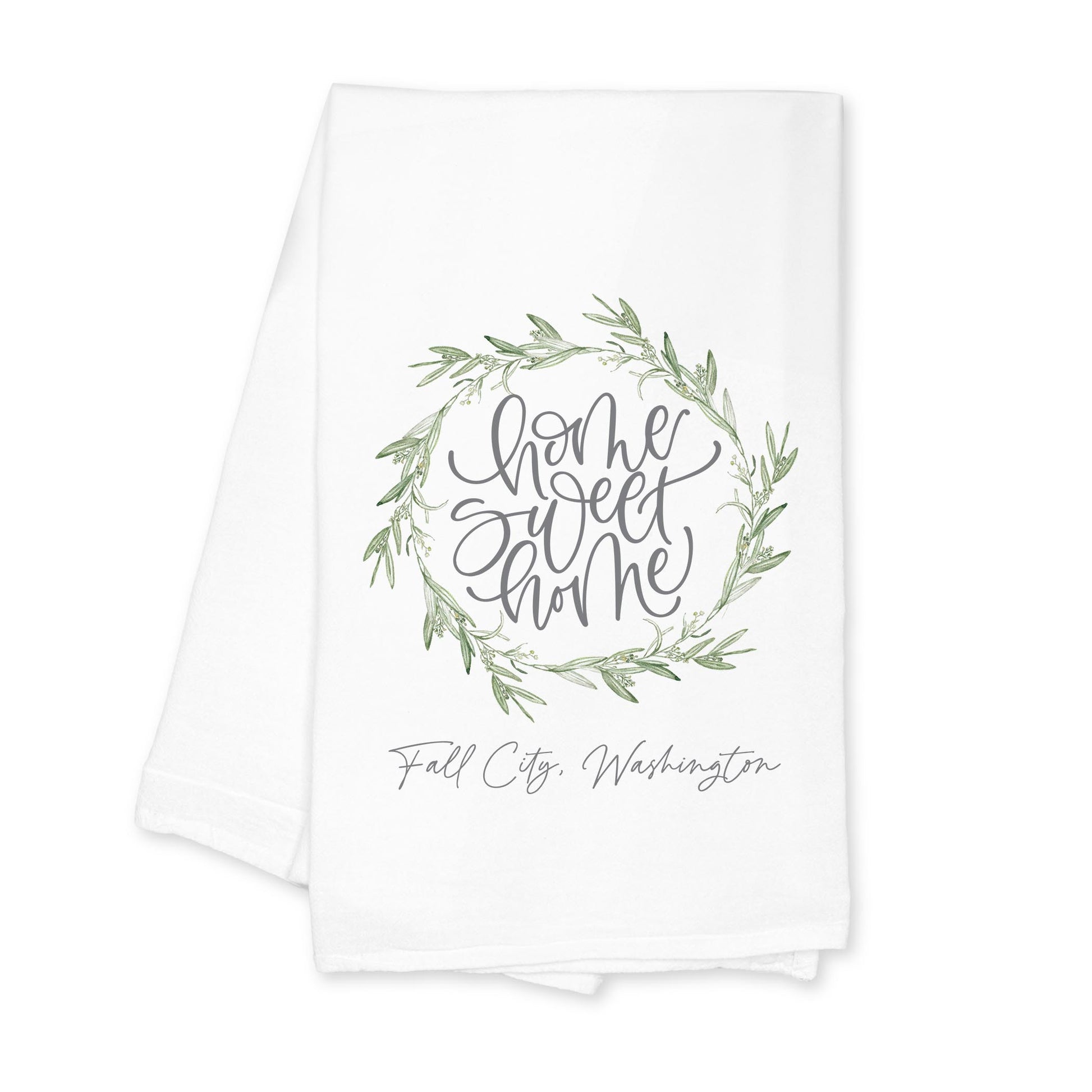 Cotton Tea Towel White-Home Wreath Fall City Washington -0