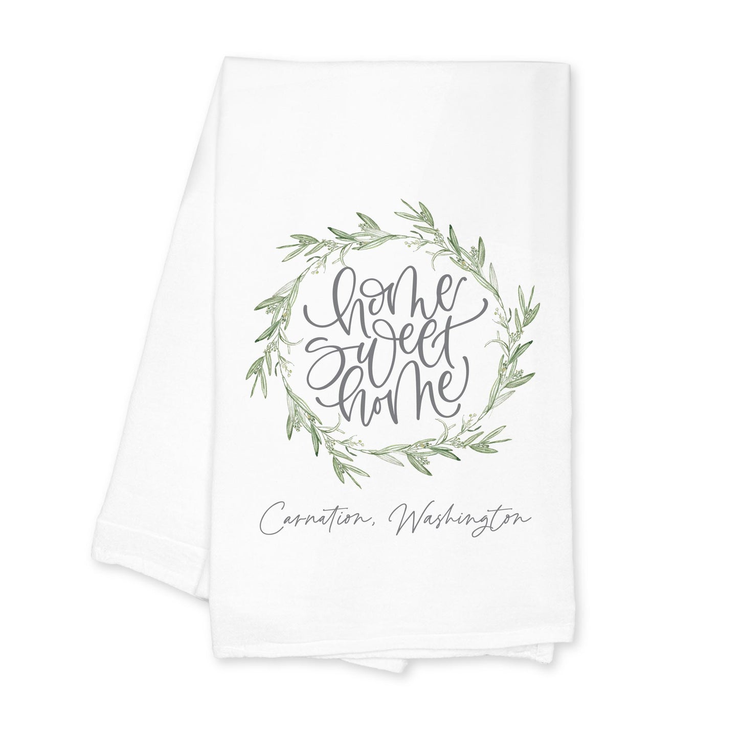 Cotton Tea Towel White-Home Wreath Carnation Washington -0