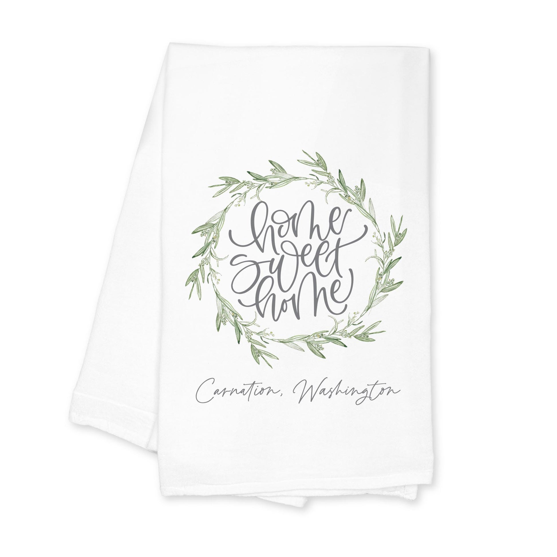 Cotton Tea Towel White-Home Wreath Carnation Washington -0