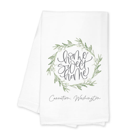 Cotton Tea Towel White-Home Wreath Carnation Washington -0