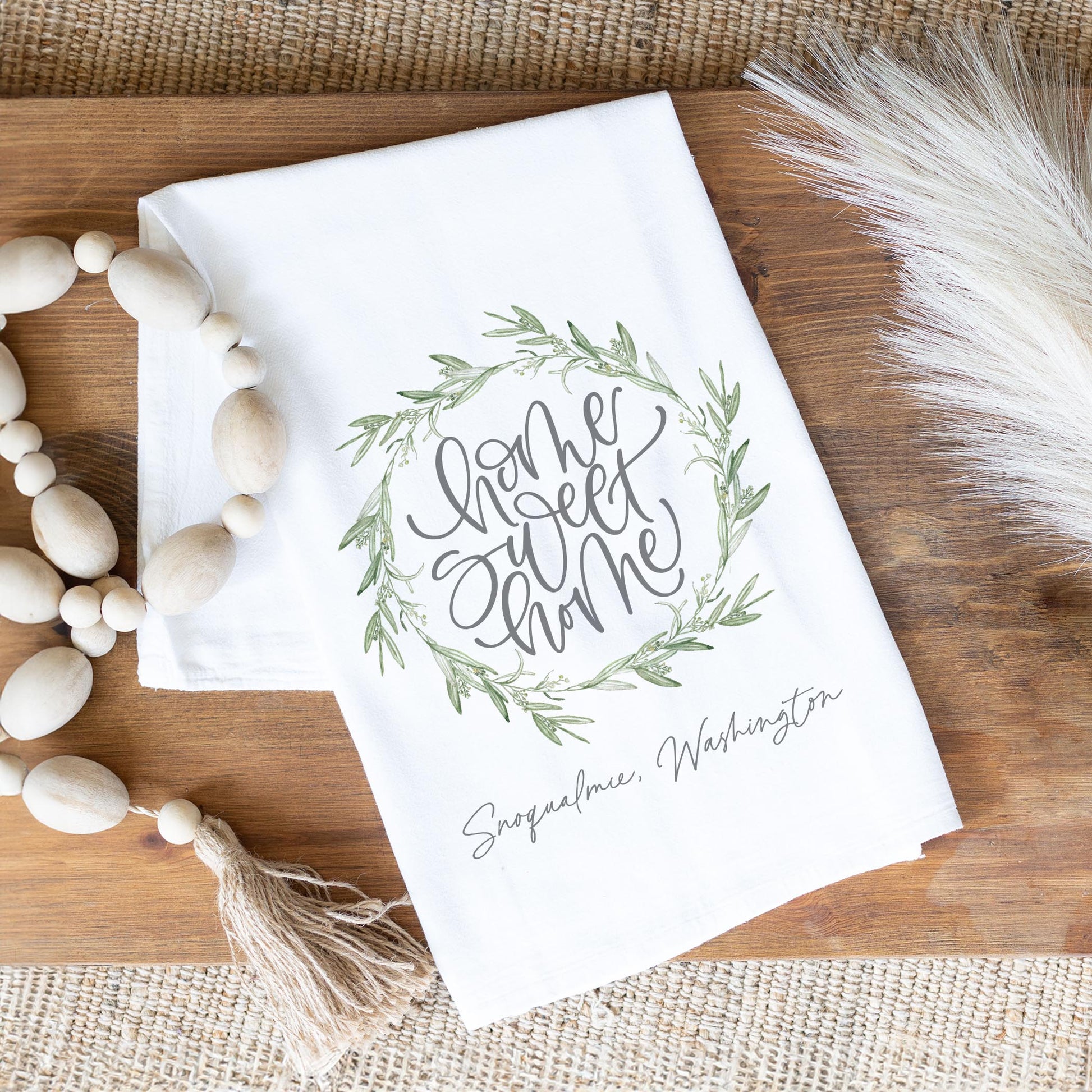 Cotton Tea Towel White-Home Wreath Snoqualmie Washington -1