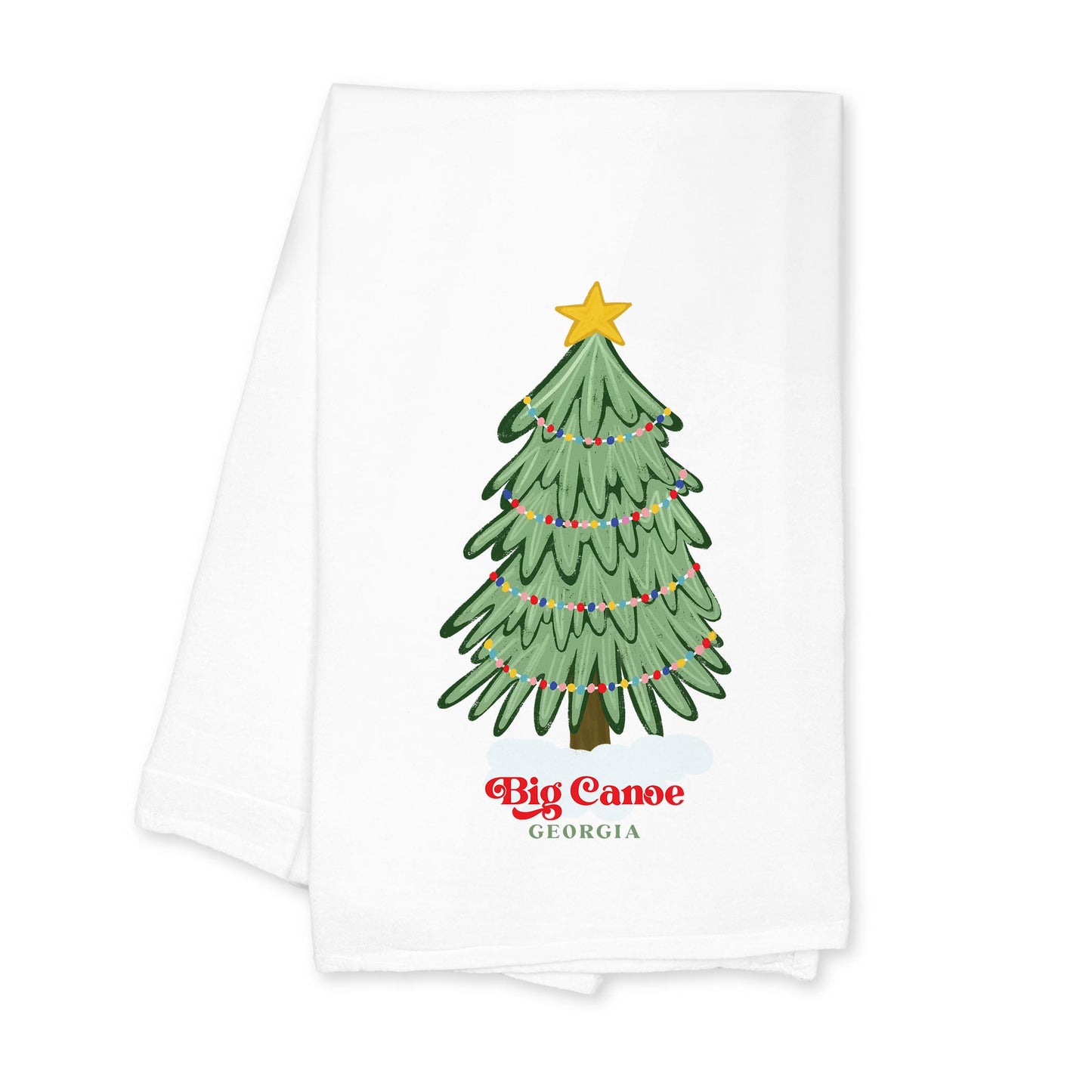 Cotton Tea Towel White-Christmas Gumdrop Tree Big Canoe Georgia -2
